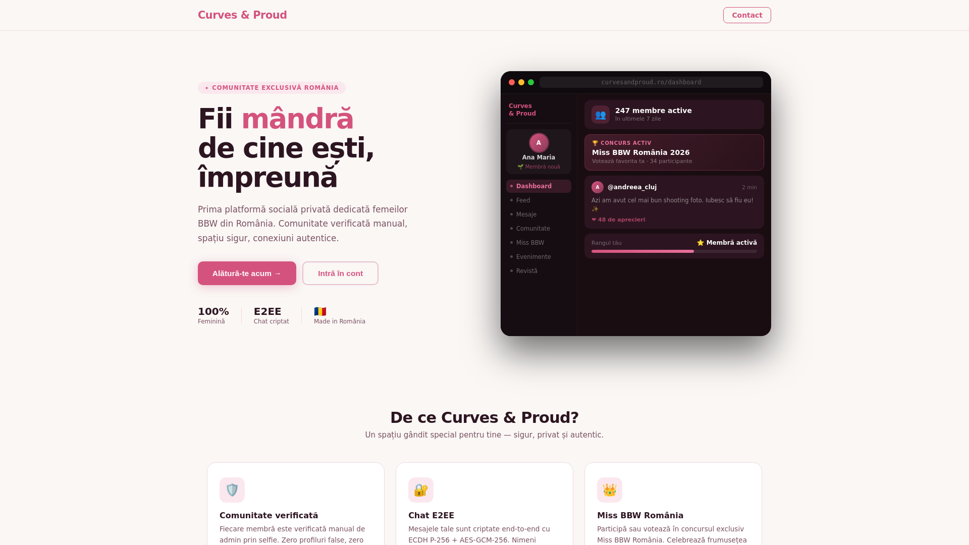 website screenshot of https://curvesandproud.ro/