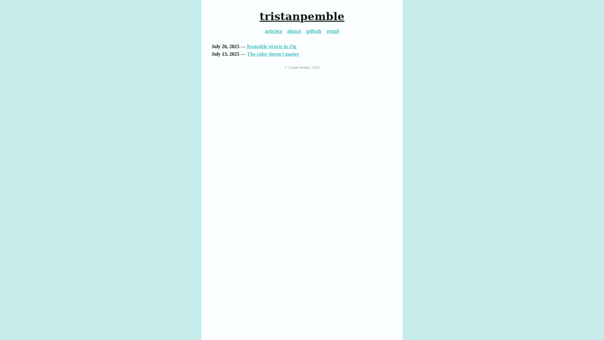 website screenshot of https://tristanpemble.pages.dev/