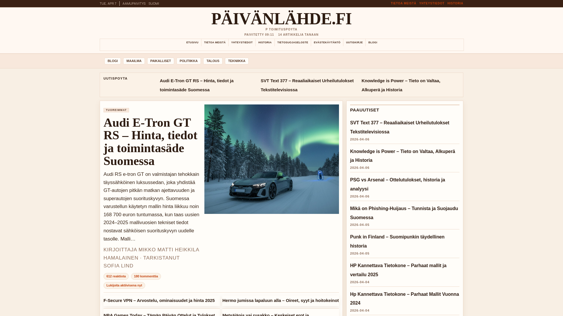 website screenshot of https://xn--pivnlhde-0zacc.fi/