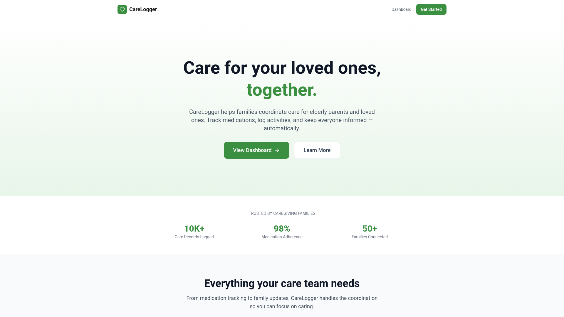 website screenshot of https://carelogger.app/