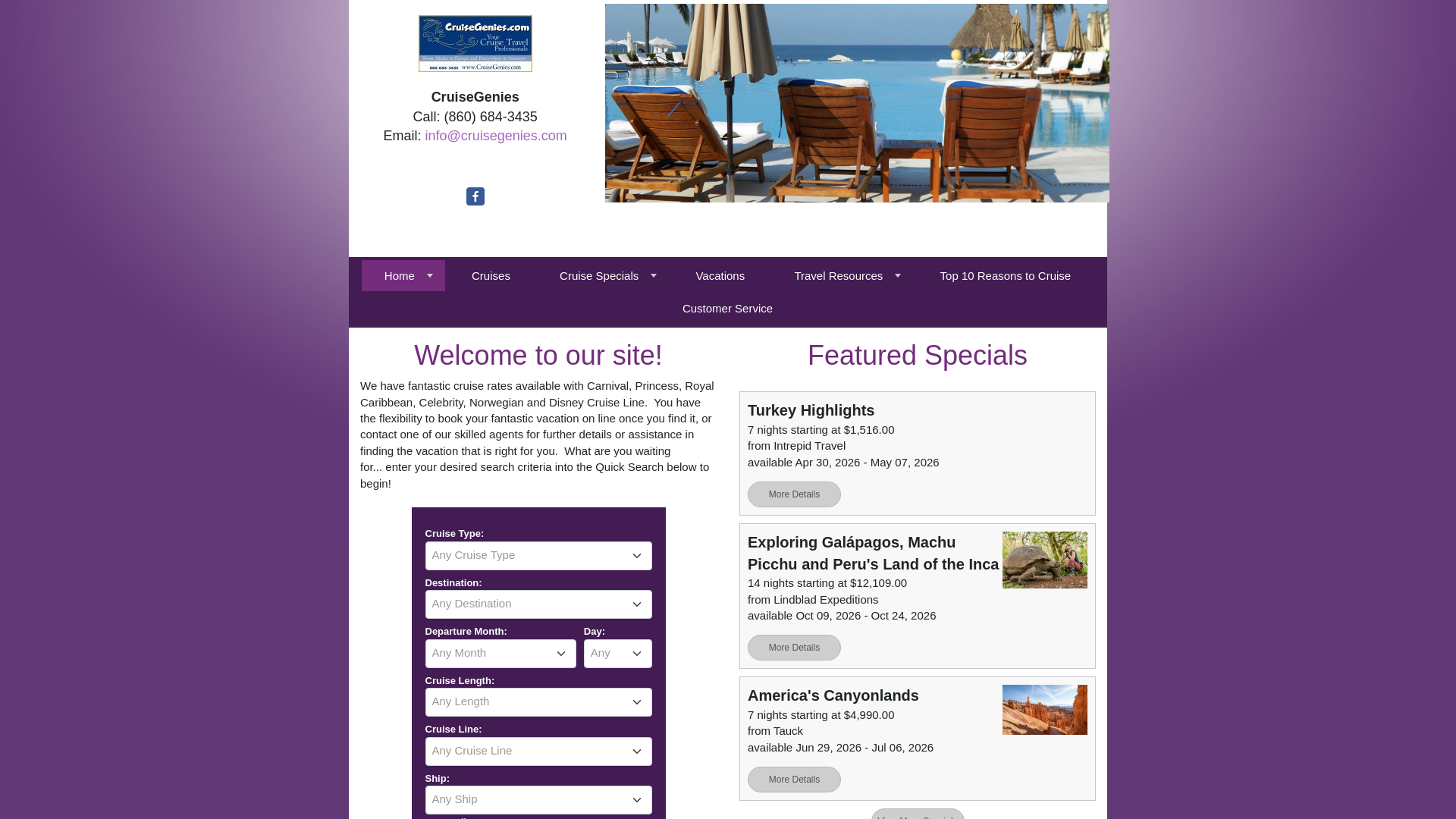 website screenshot of https://cruisegenies.net