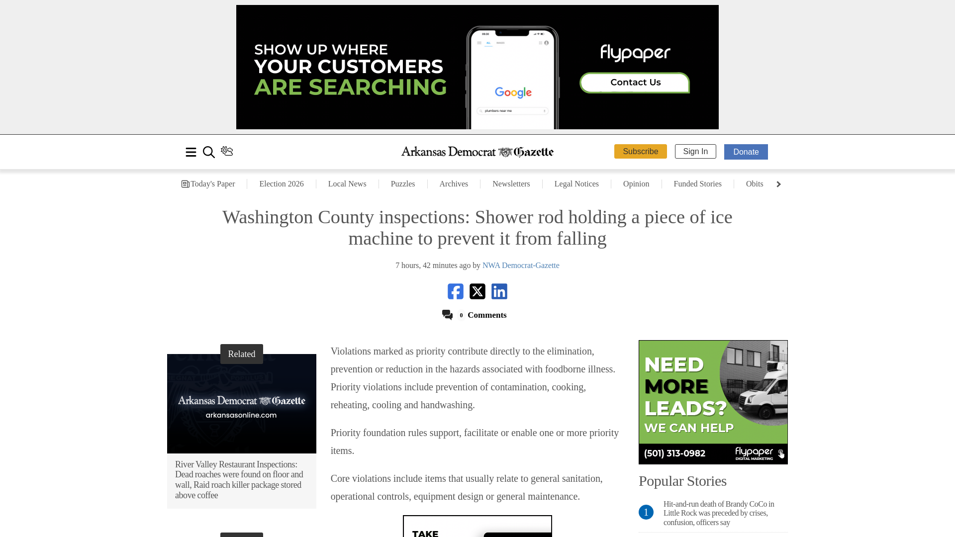 website screenshot of https://www.arkansasonline.com/news/2026/mar/23/washington-county-inspections-shower-rod-holding/