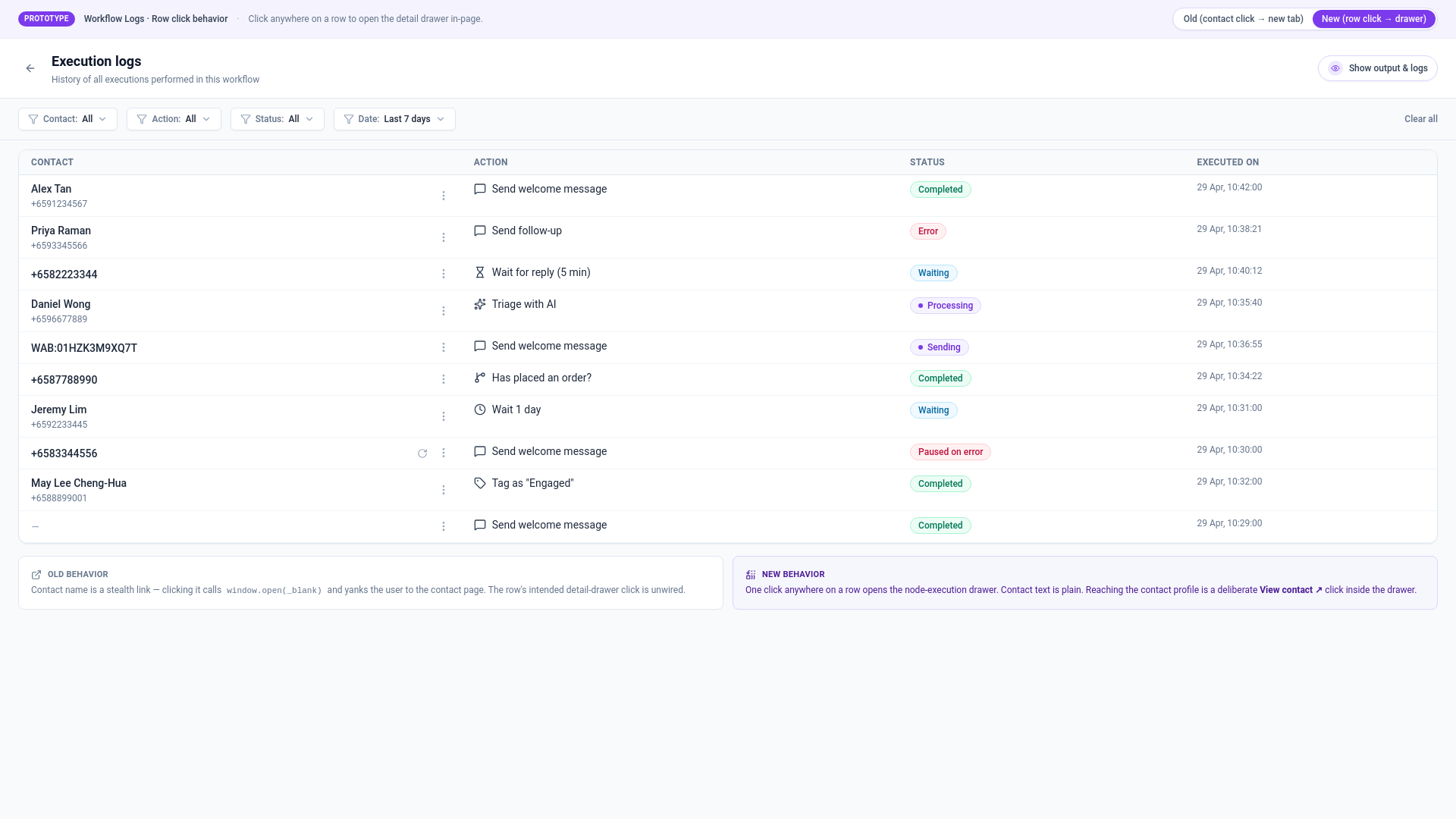 website screenshot of https://exabloom-prototype-workflow-logs-row-click-behavior.pages.dev/