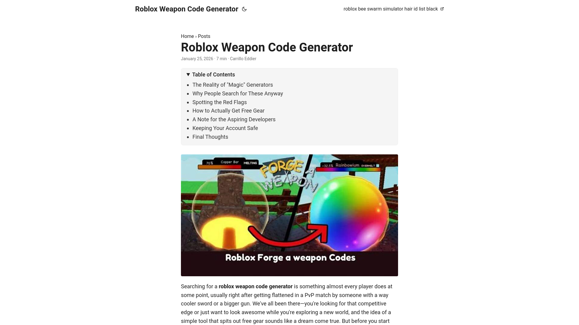 website screenshot of https://robloxweaponcodegenerator.pages.dev/