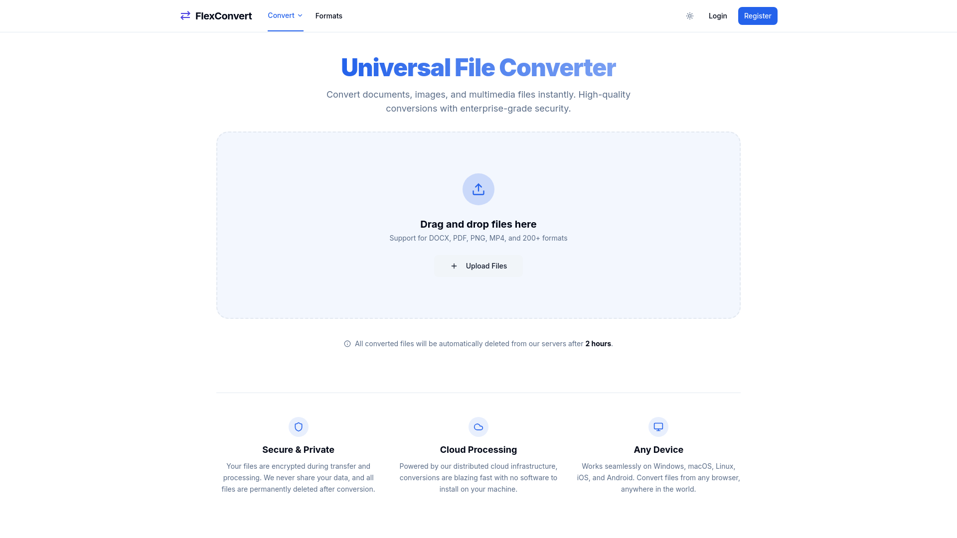 website screenshot of https://flexconvert.cc/