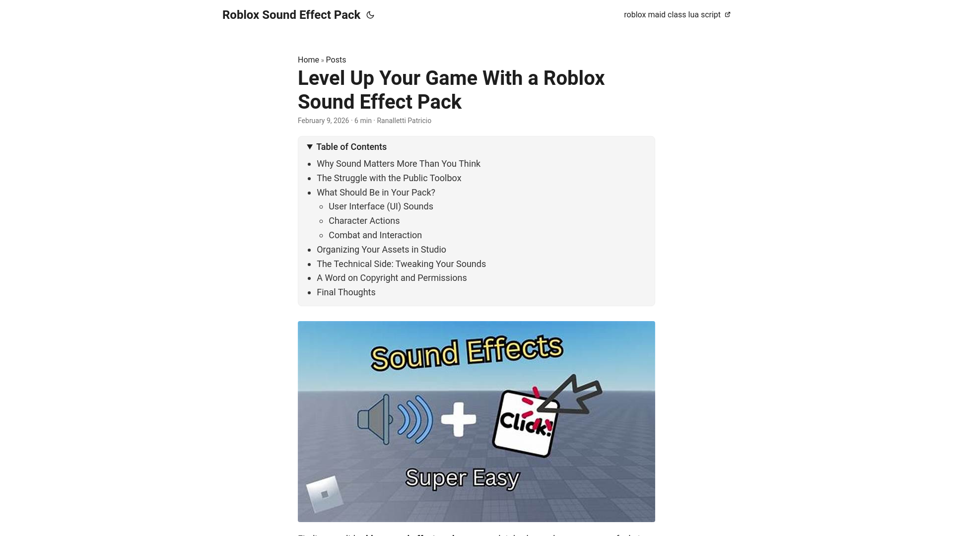 website screenshot of https://roblox-sound-effect-pack.pages.dev/