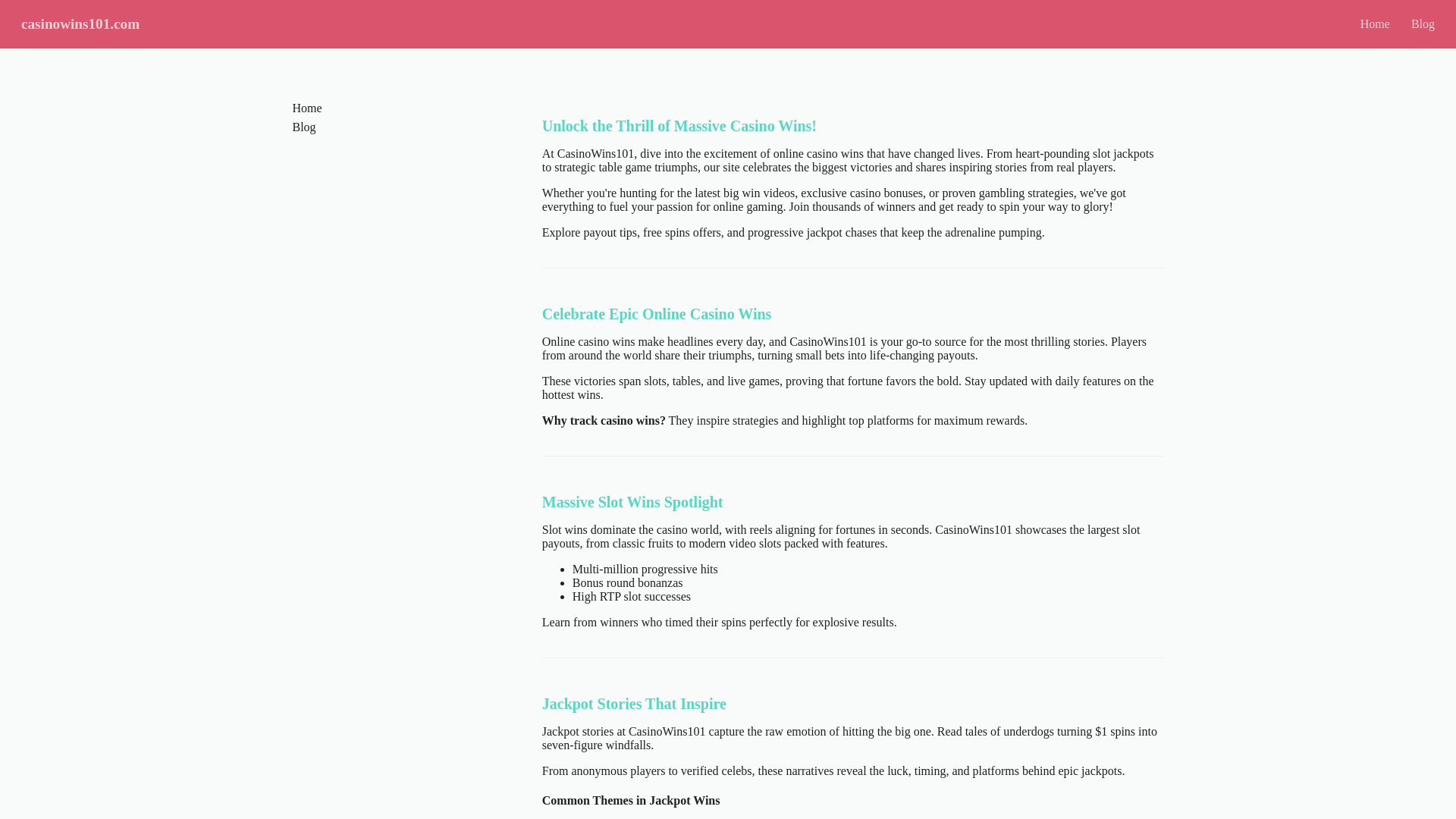 website screenshot of https://casinowins101.com/