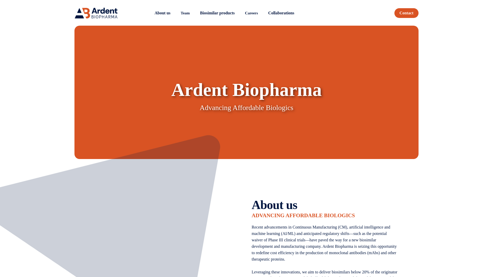 website screenshot of https://contactardentbiopharma.com/