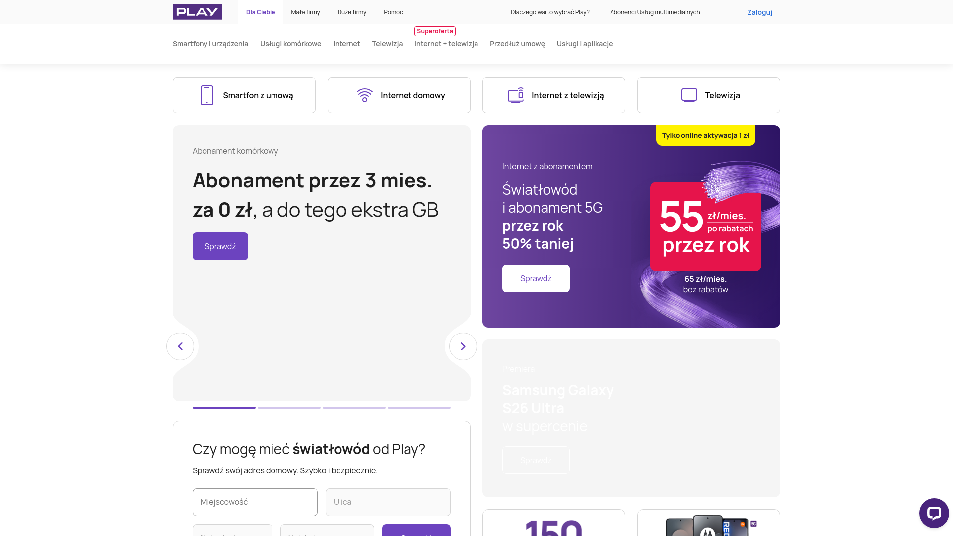 website screenshot of https://www.play.pl/