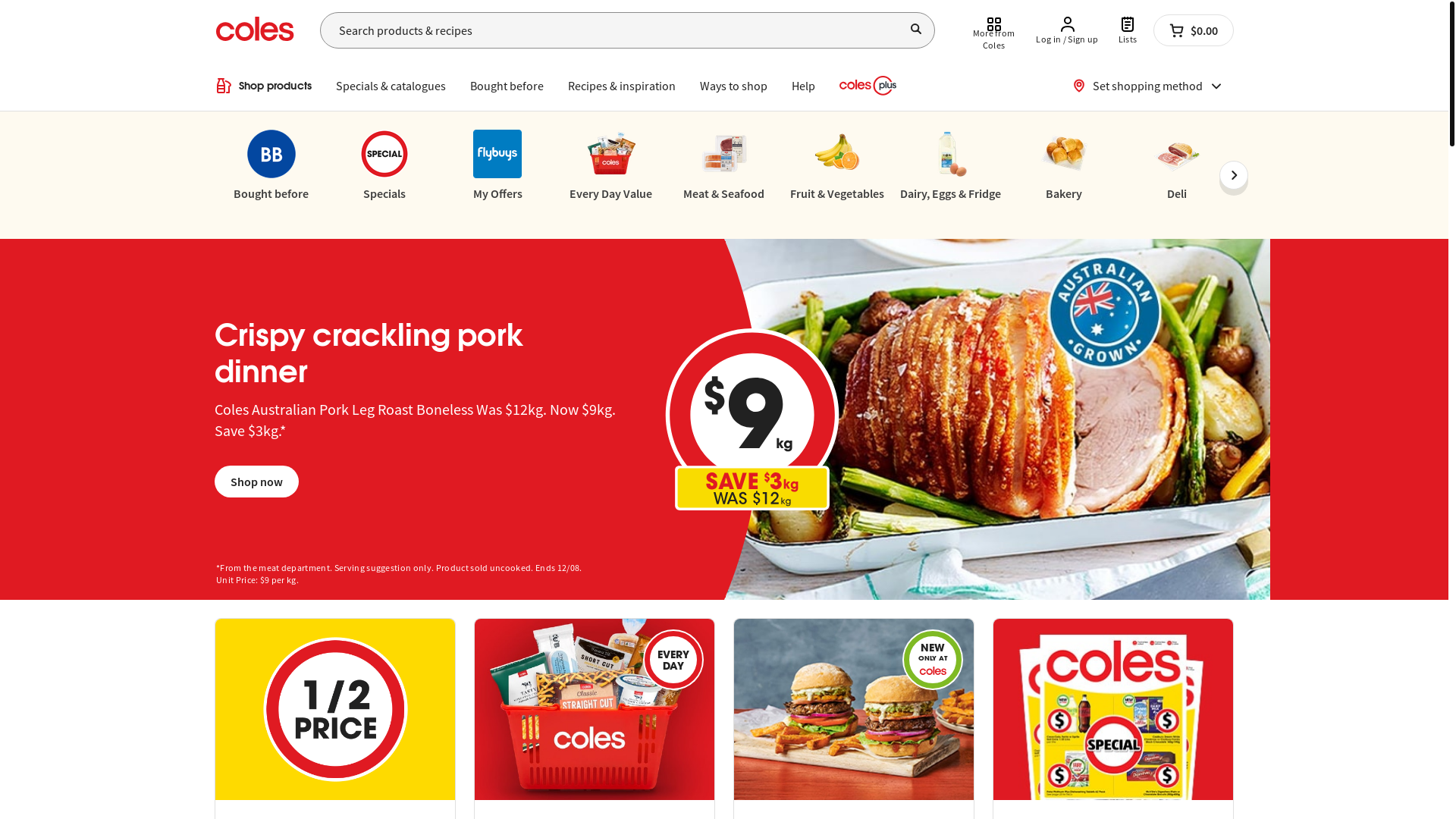 website screenshot of https://www.coles.com.au:1521/