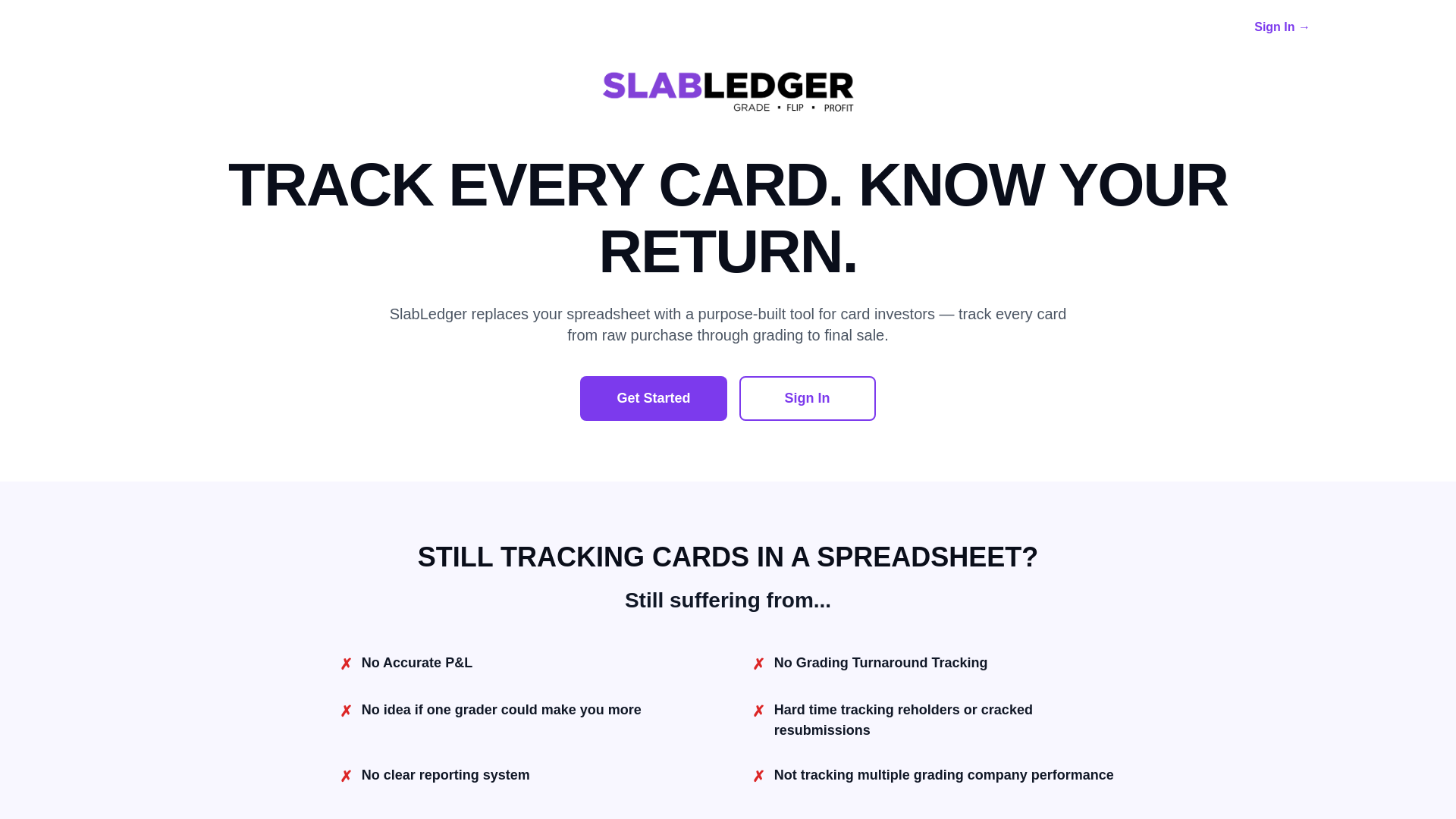 website screenshot of https://slabledger.app/