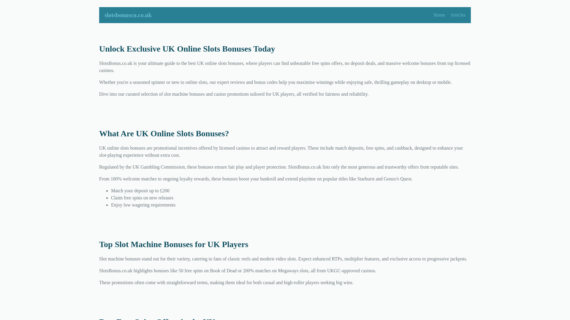 website screenshot of https://slotsbonusco.co.uk/