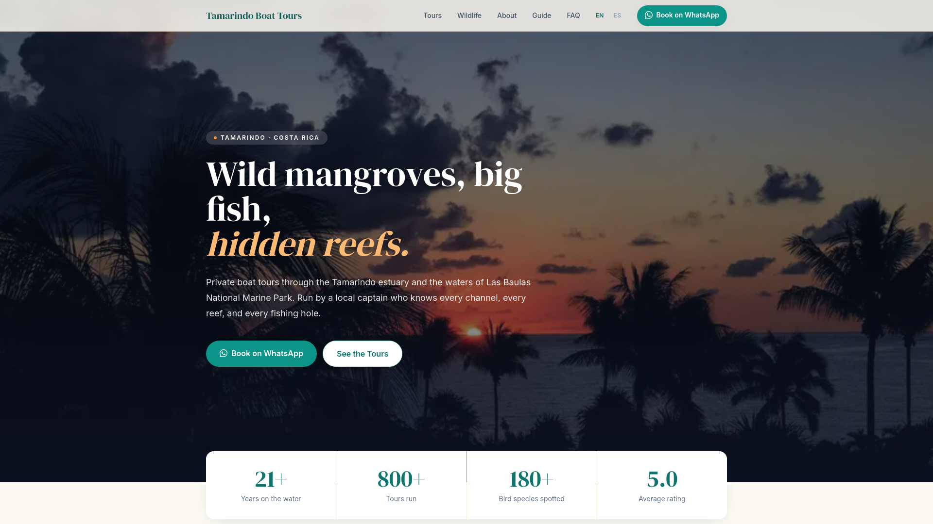 website screenshot of https://tamarindoboattours.com/