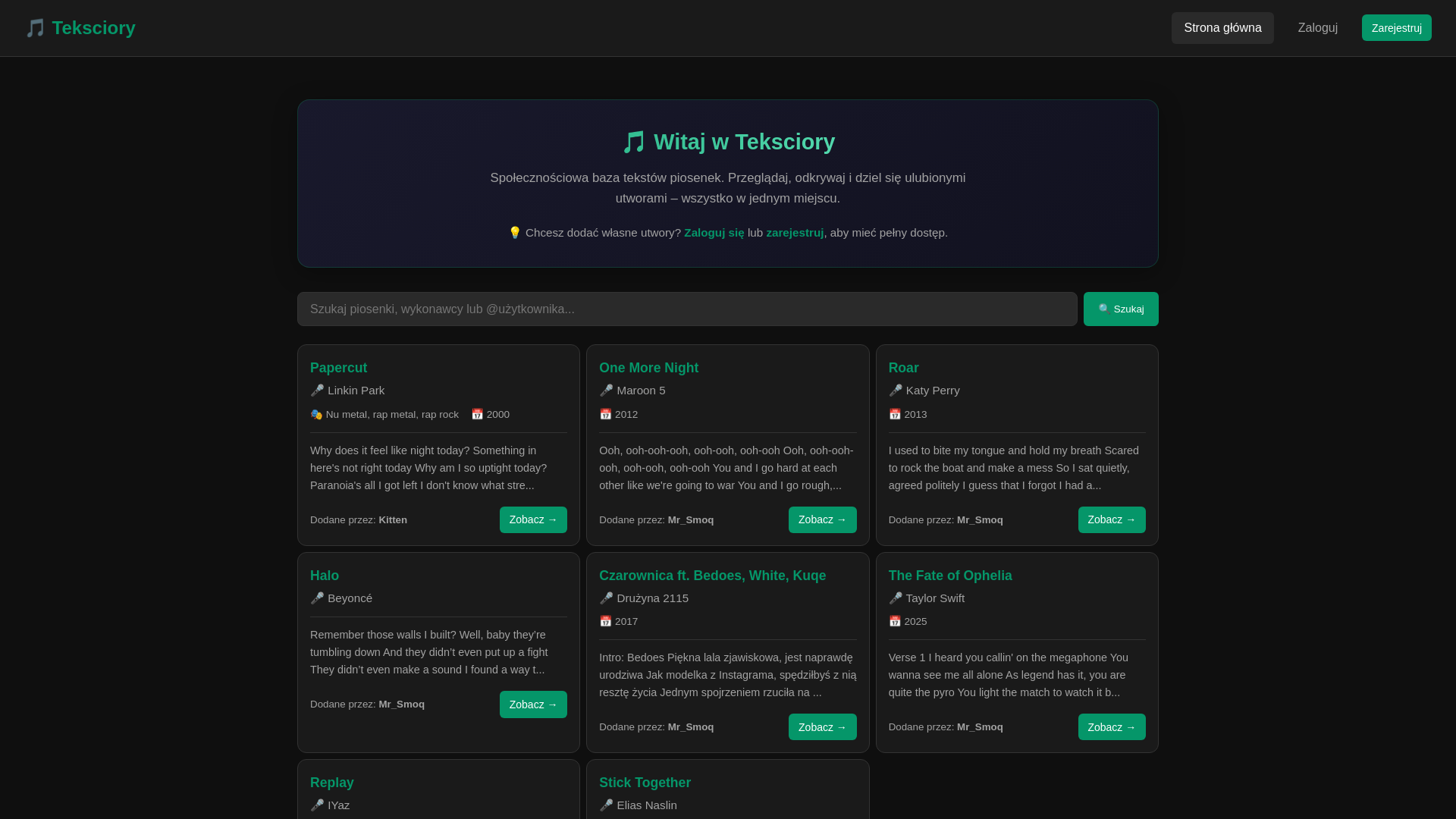 website screenshot of https://teksciory.ovh/