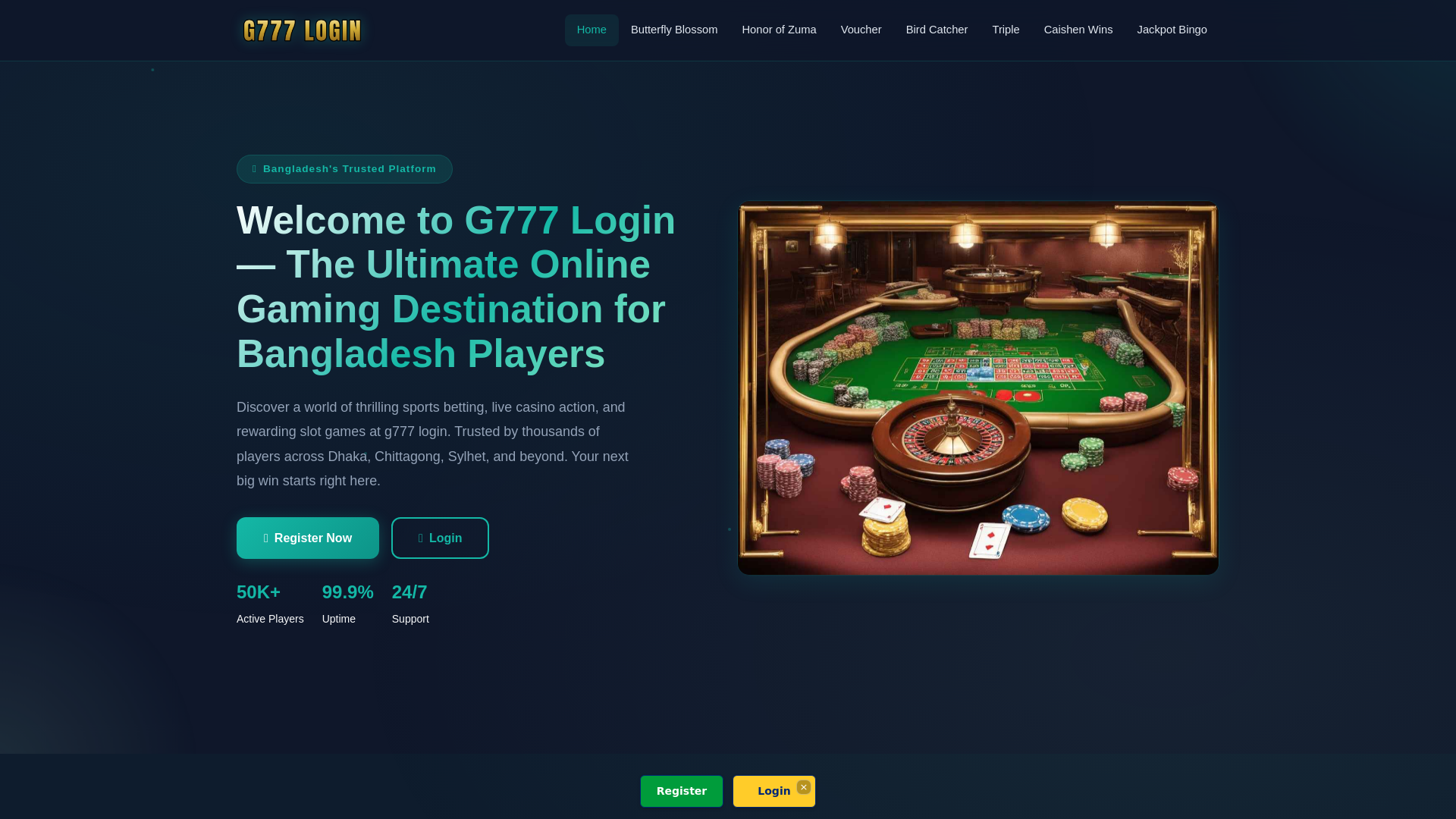 website screenshot of https://g777-login.app/