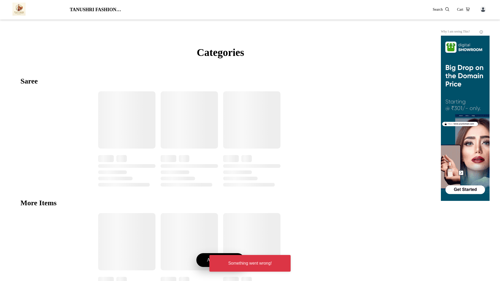 website screenshot of https://tanushrifashioncollection.in/
