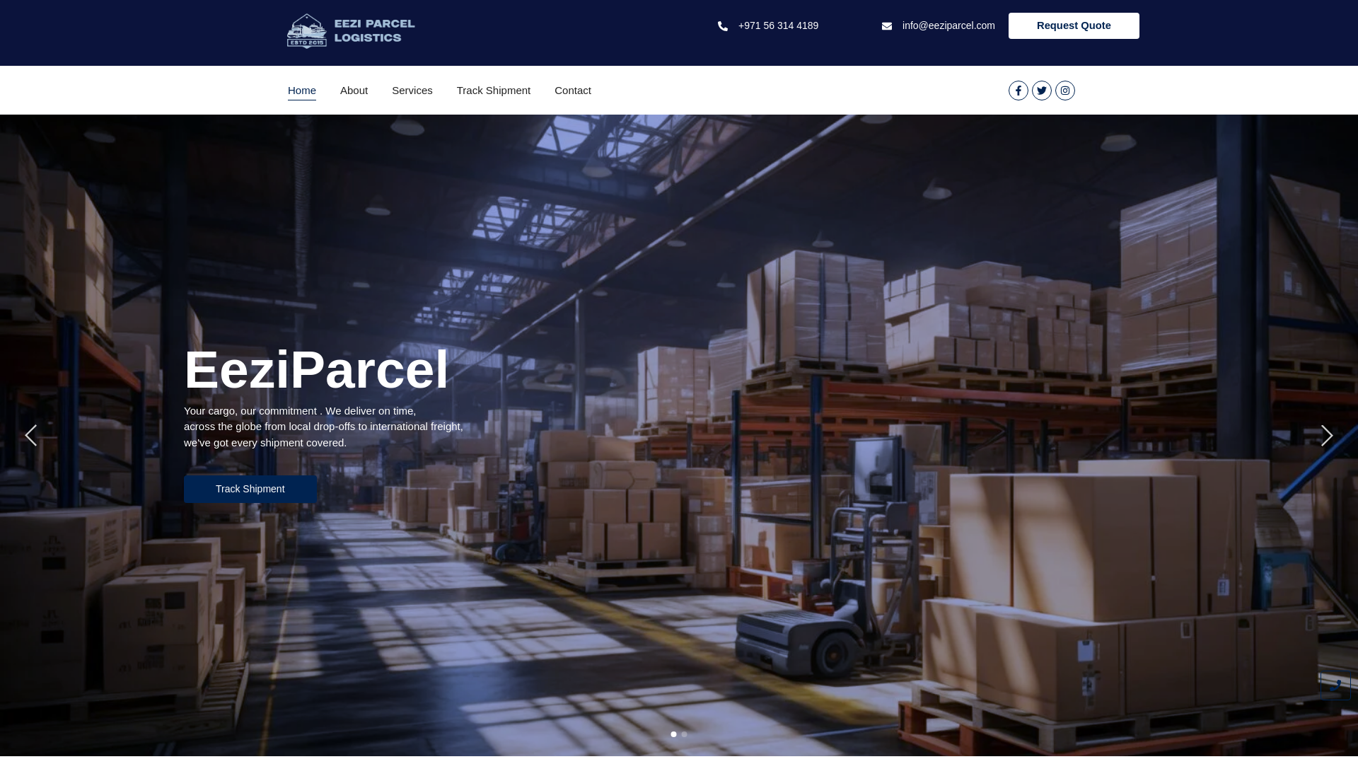 website screenshot of https://eeziparcel.com/