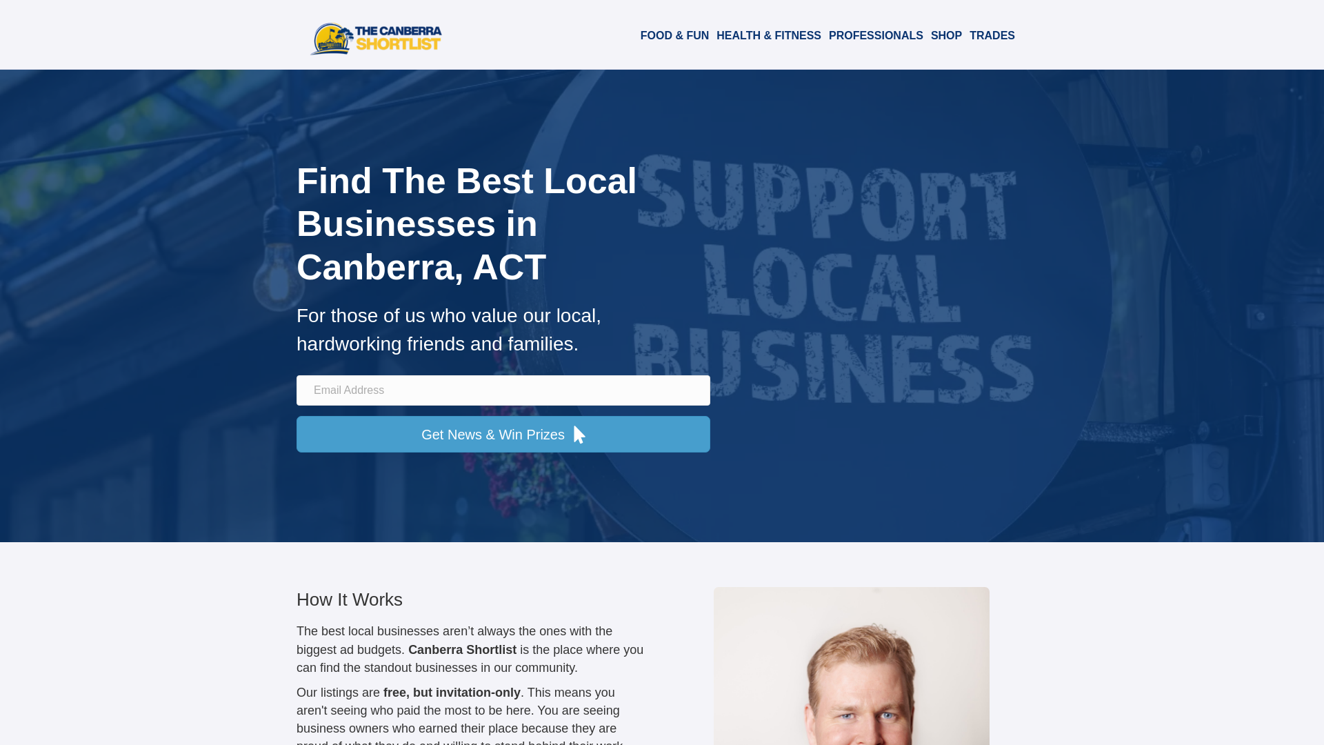 website screenshot of https://canberrashortlist.com.au