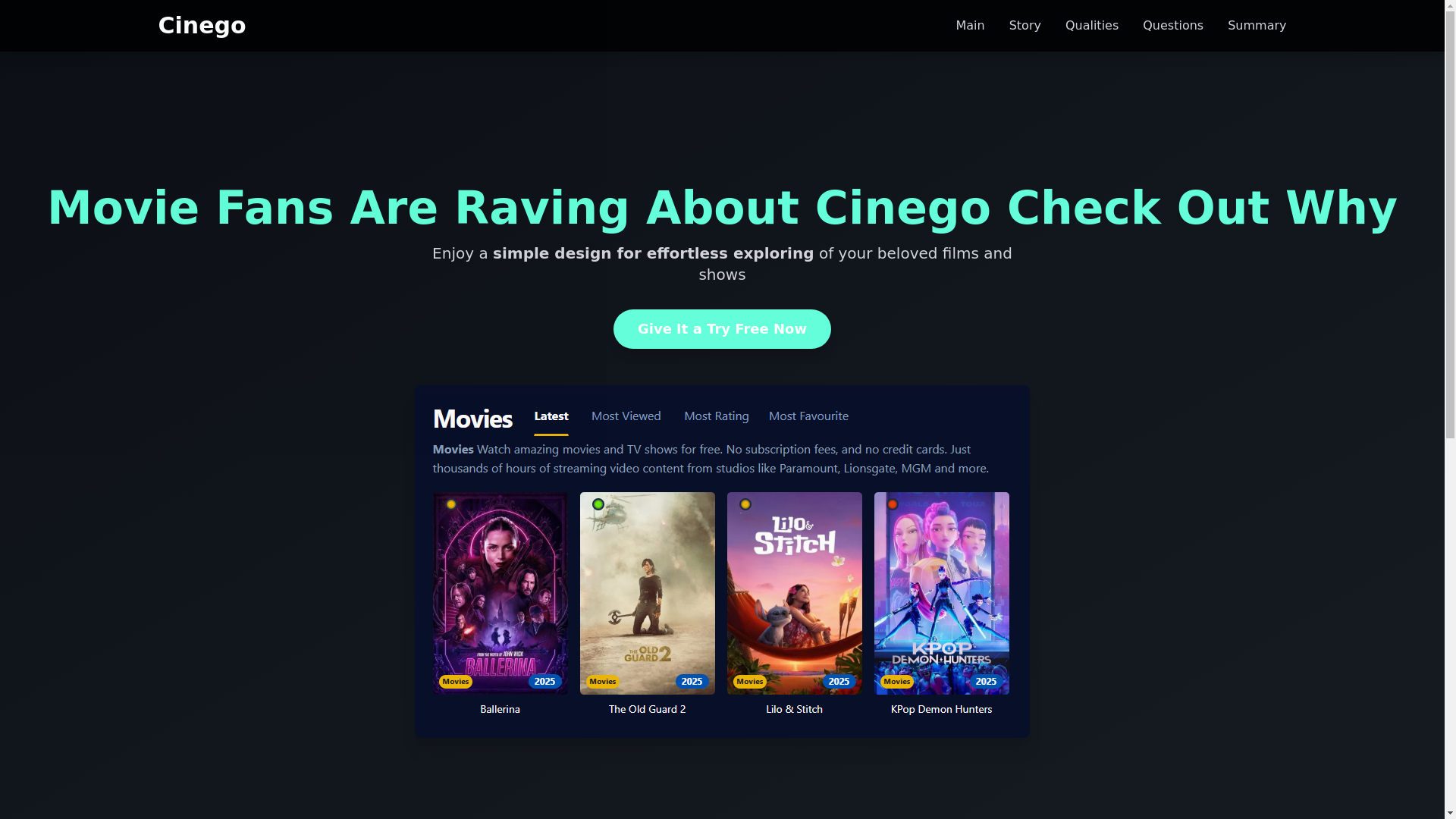 website screenshot of https://cinego-a3d1.pages.dev/