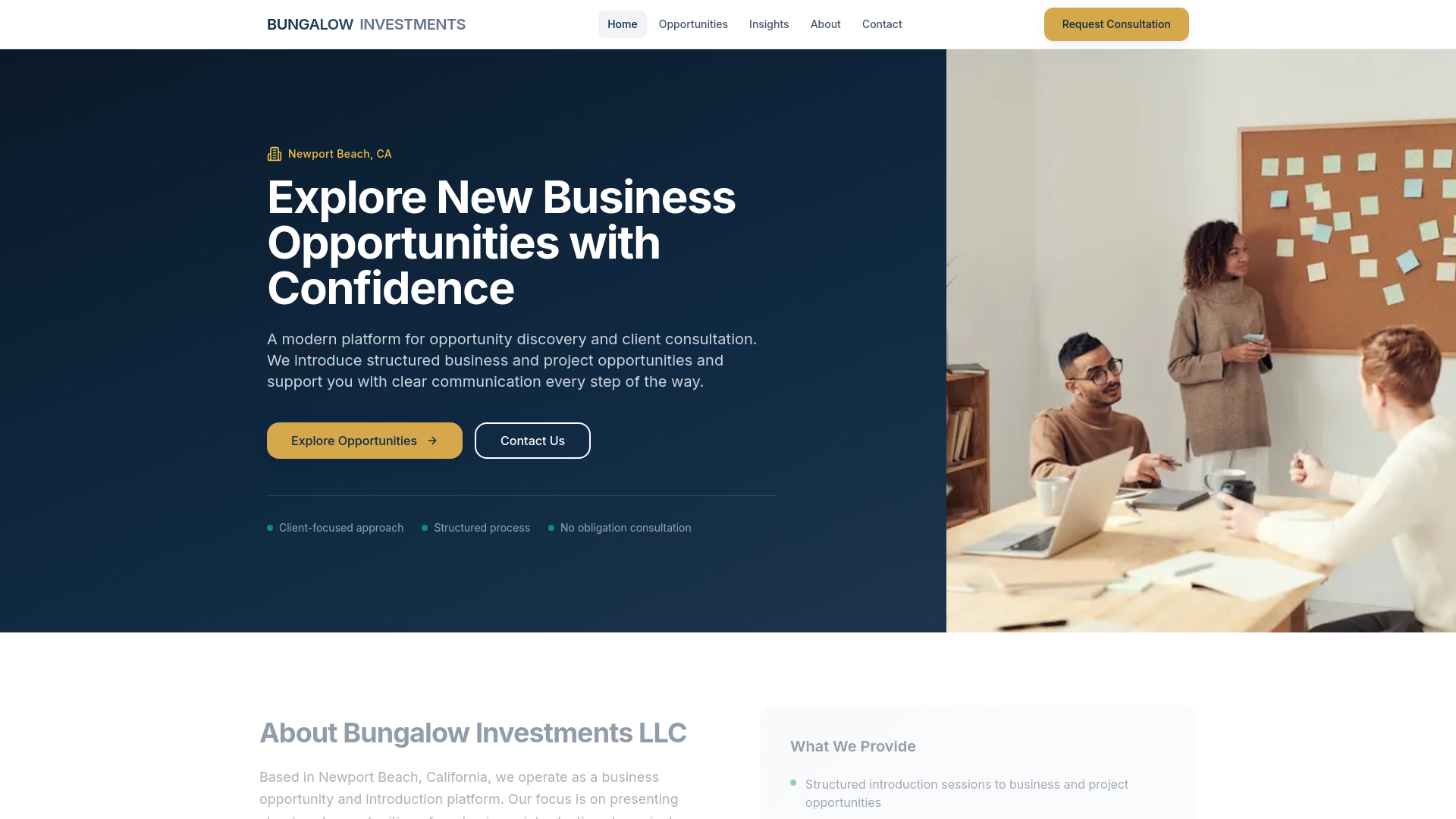website screenshot of https://bungalowinvestments.site/