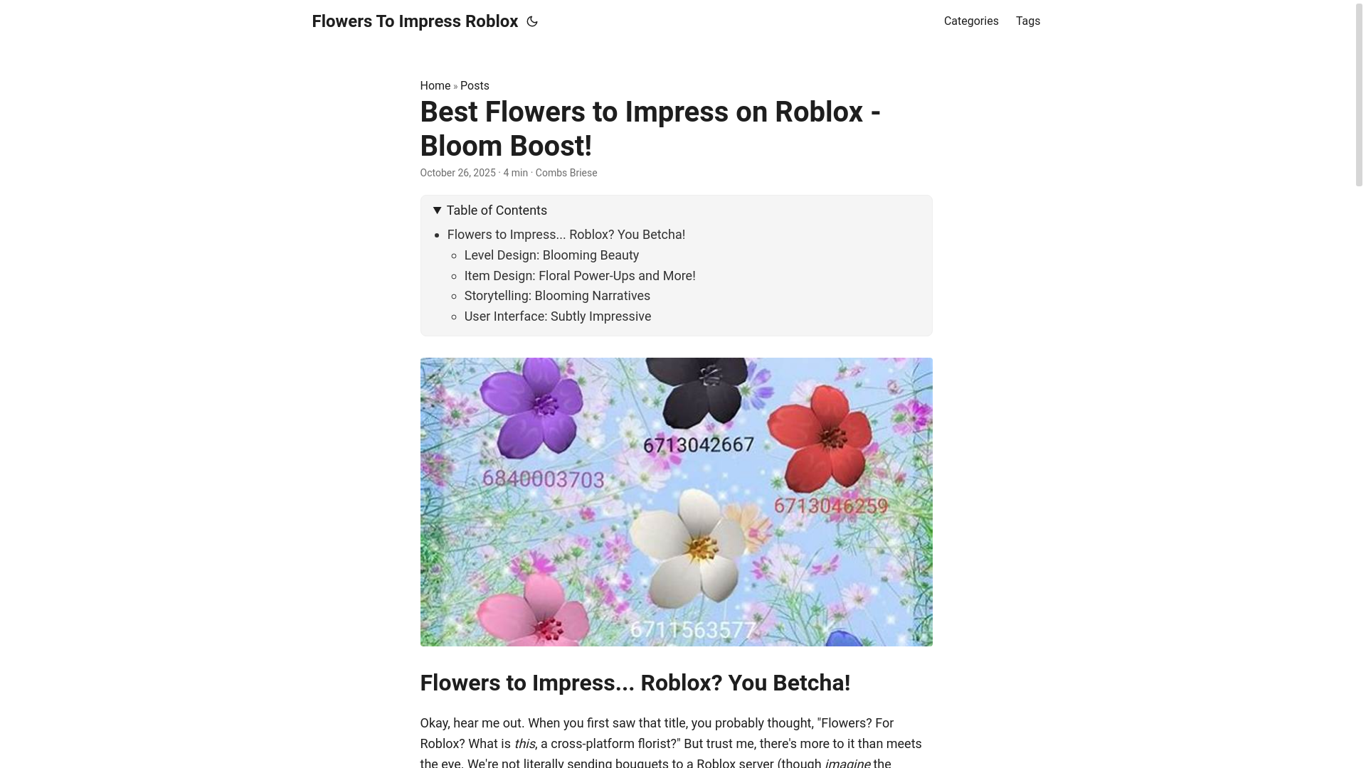 website screenshot of https://flowers-to-impress-roblox.pages.dev/