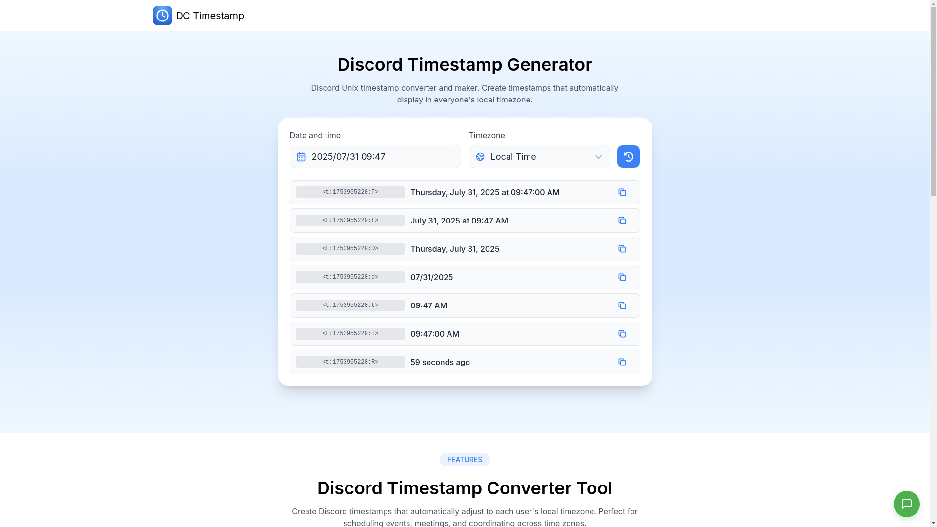 website screenshot of https://dctimestamp.com/