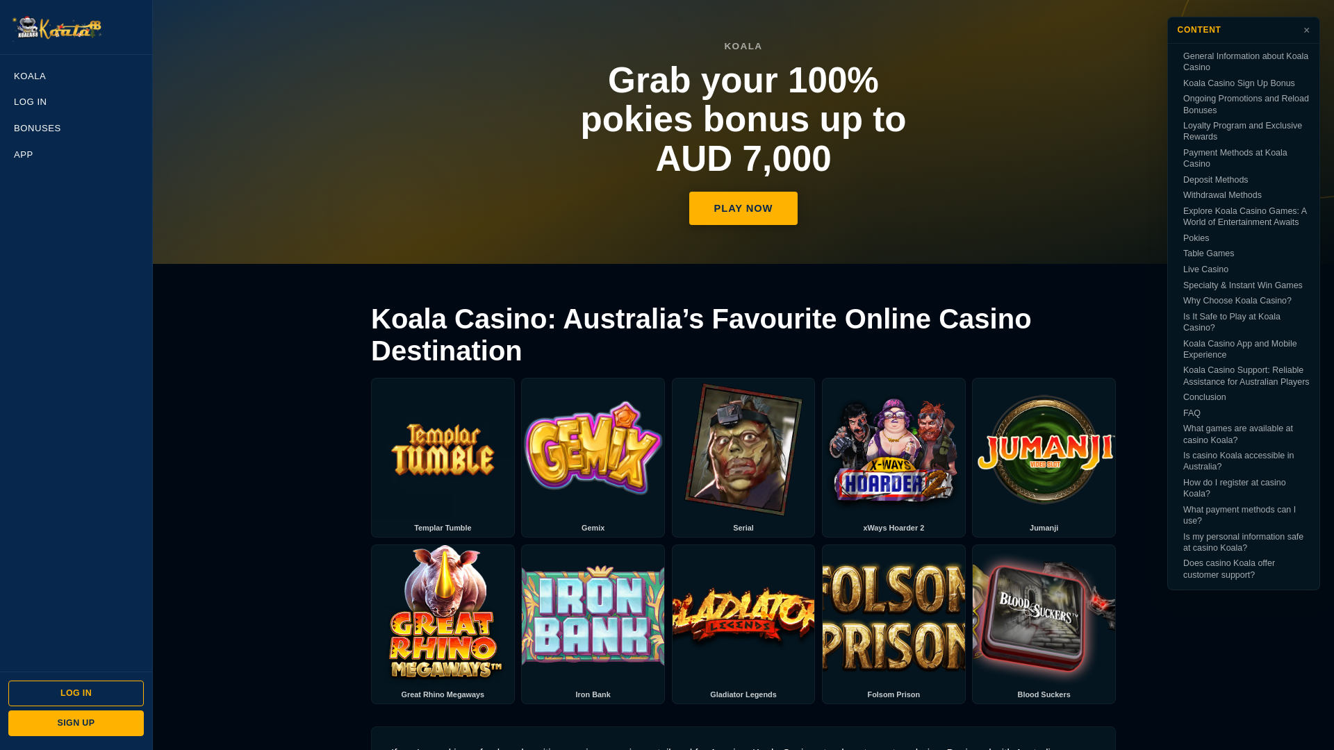 website screenshot of https://koala-casino-online-au.com/