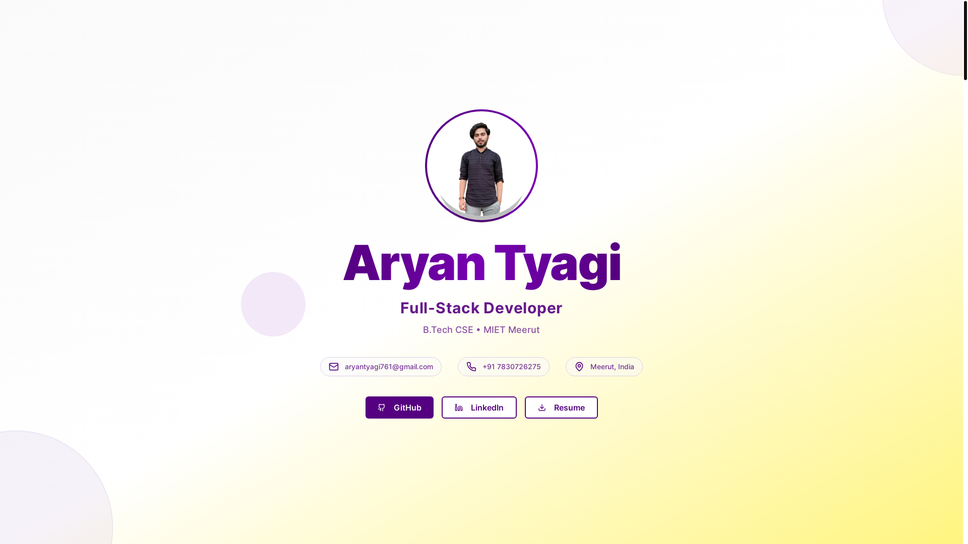 website screenshot of https://aryantyagi.online/