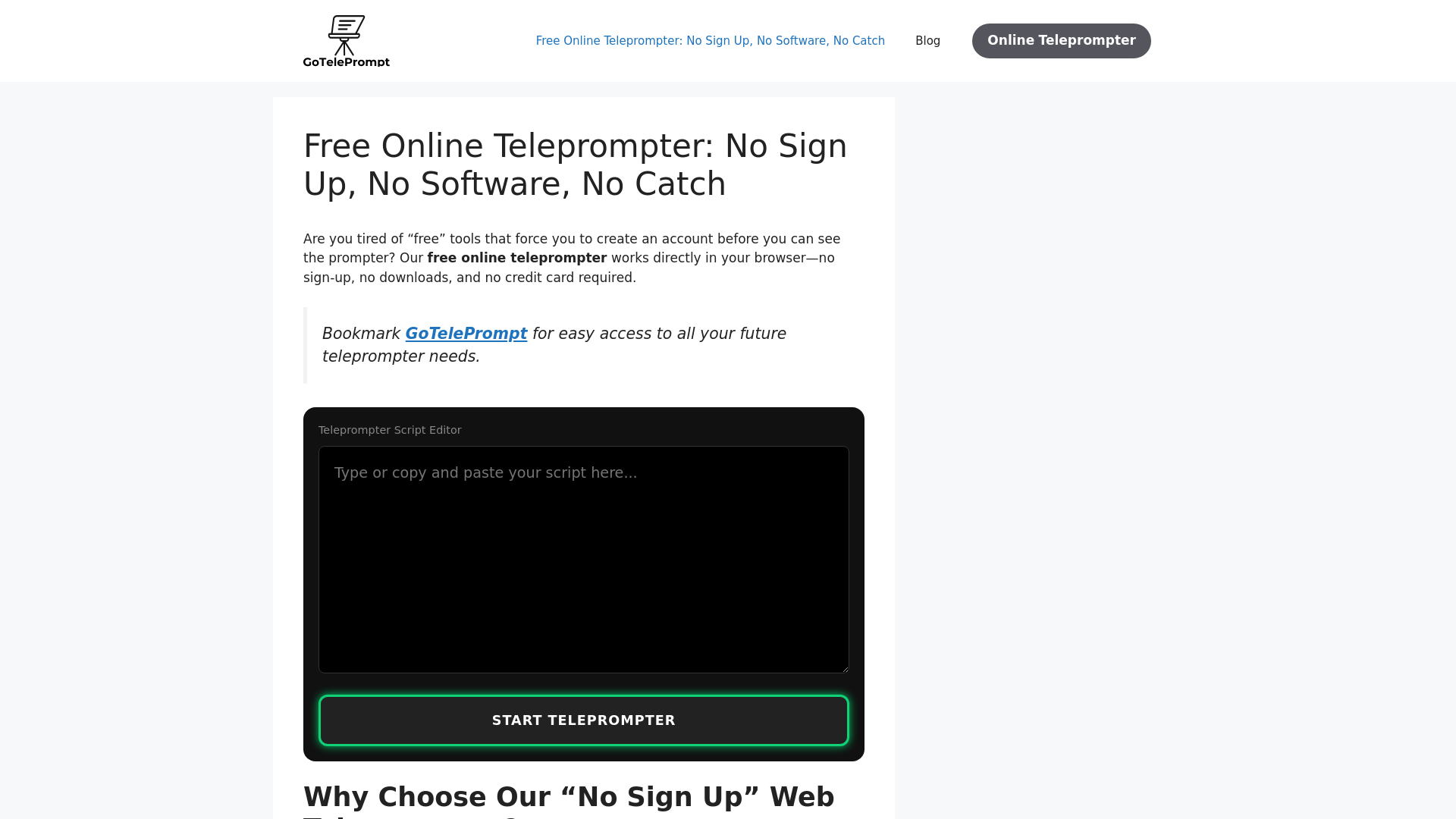 website screenshot of https://goteleprompt.com