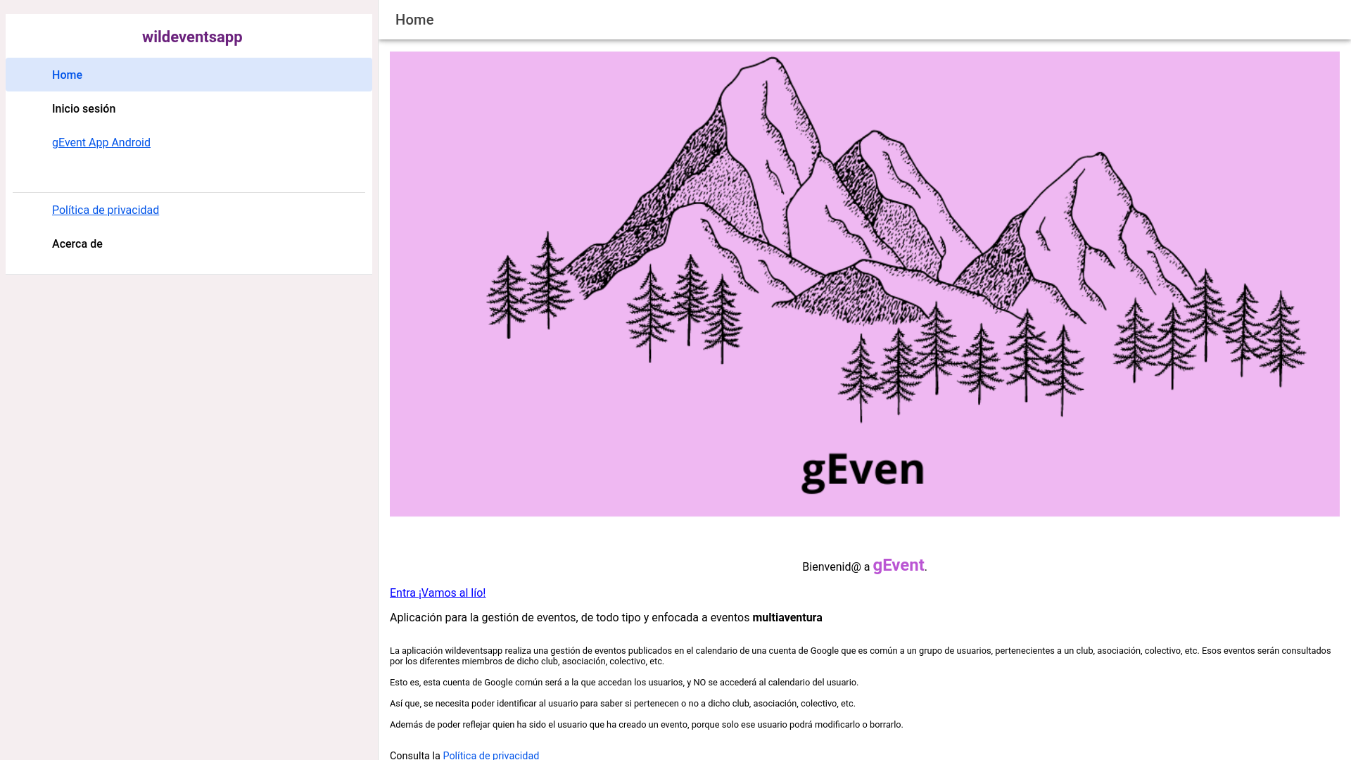 website screenshot of https://wildeventsapp.eu