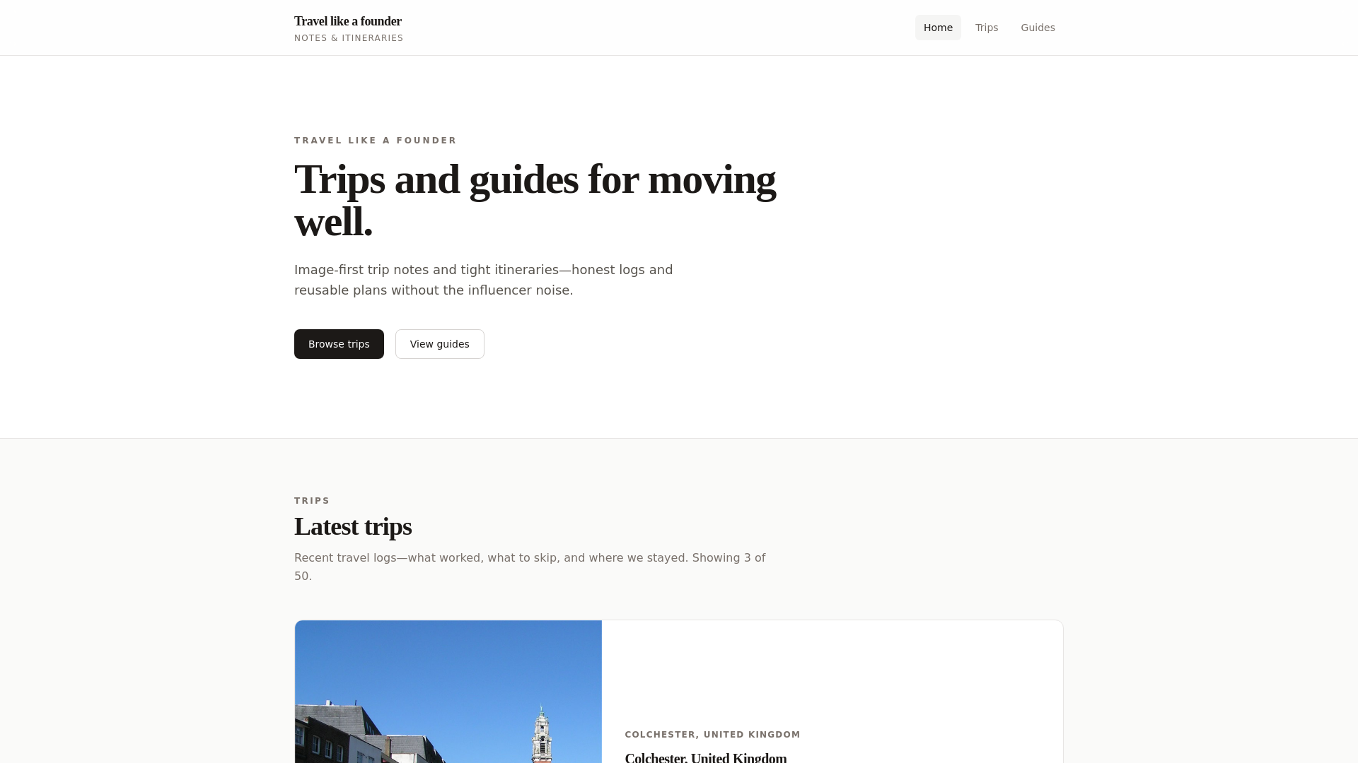 website screenshot of https://travellikeafounder.com/
