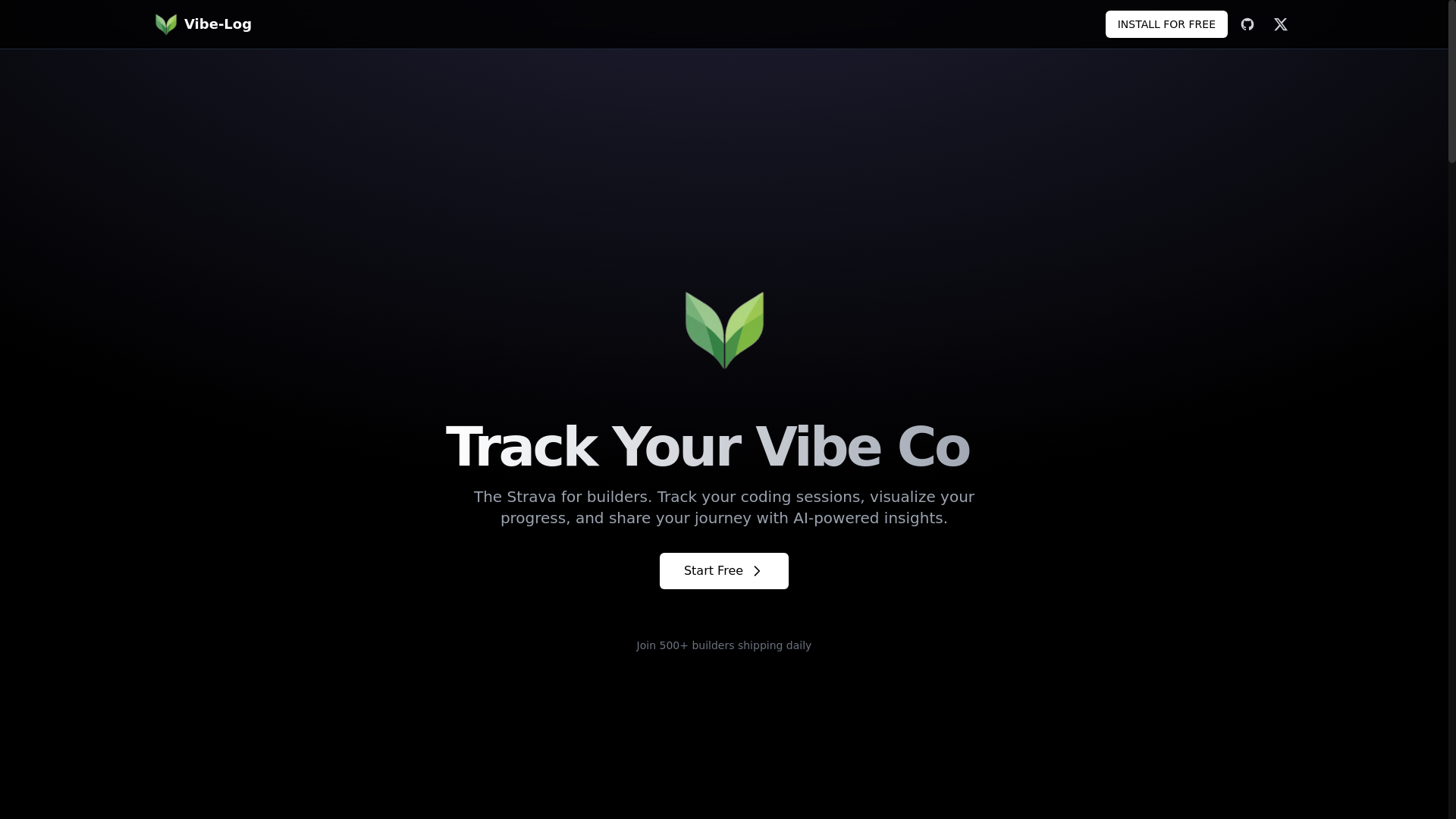 website screenshot of https://vibe-log-landing.pages.dev/