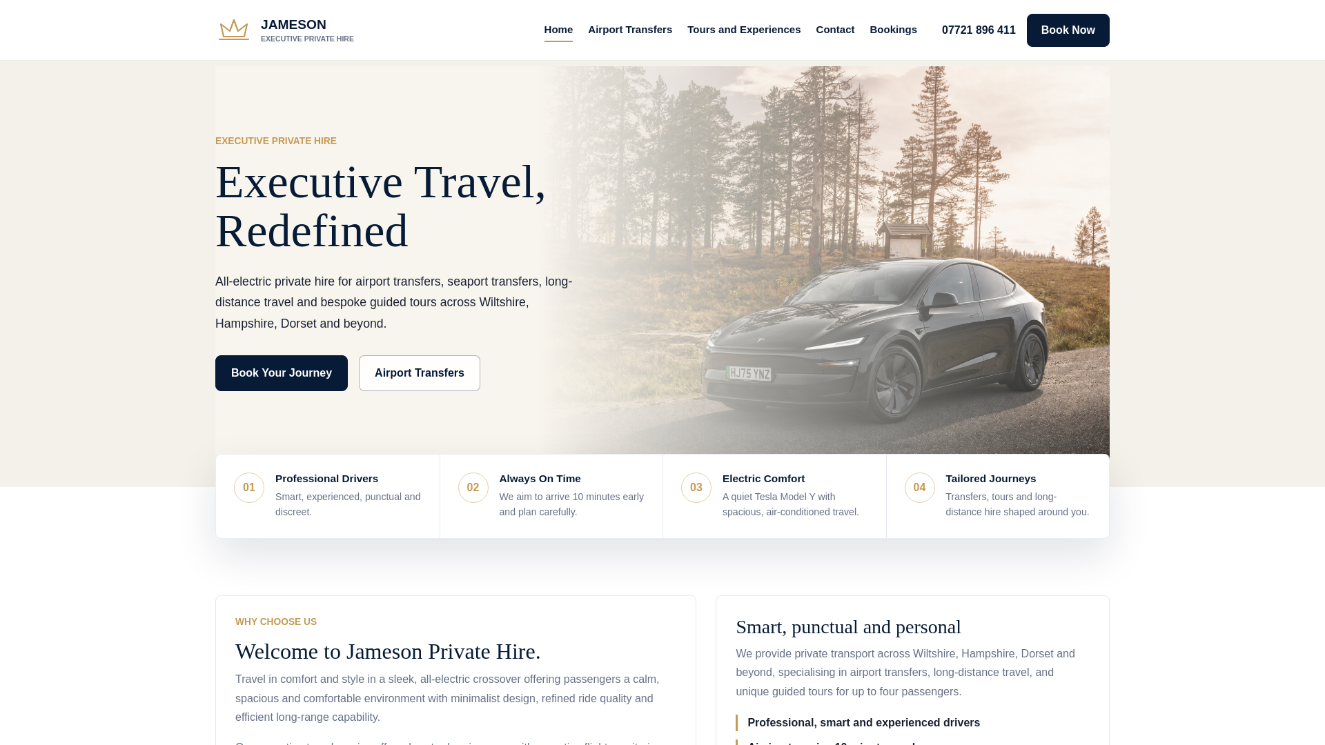 website screenshot of https://jamesonexecutiveprivatehire.co.uk/