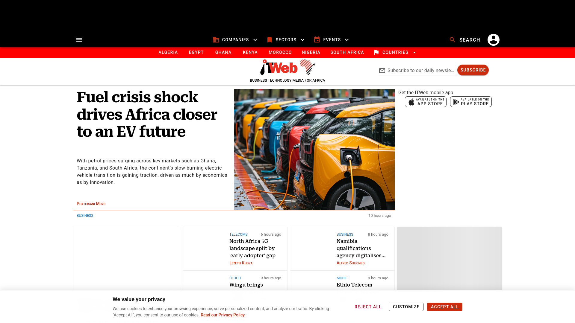 website screenshot of https://itweb.africa