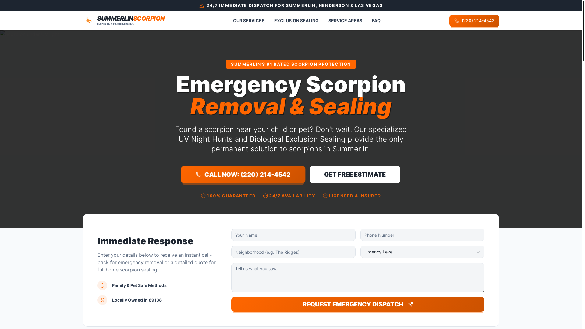 website screenshot of https://summerlinscorpionexperts.com/