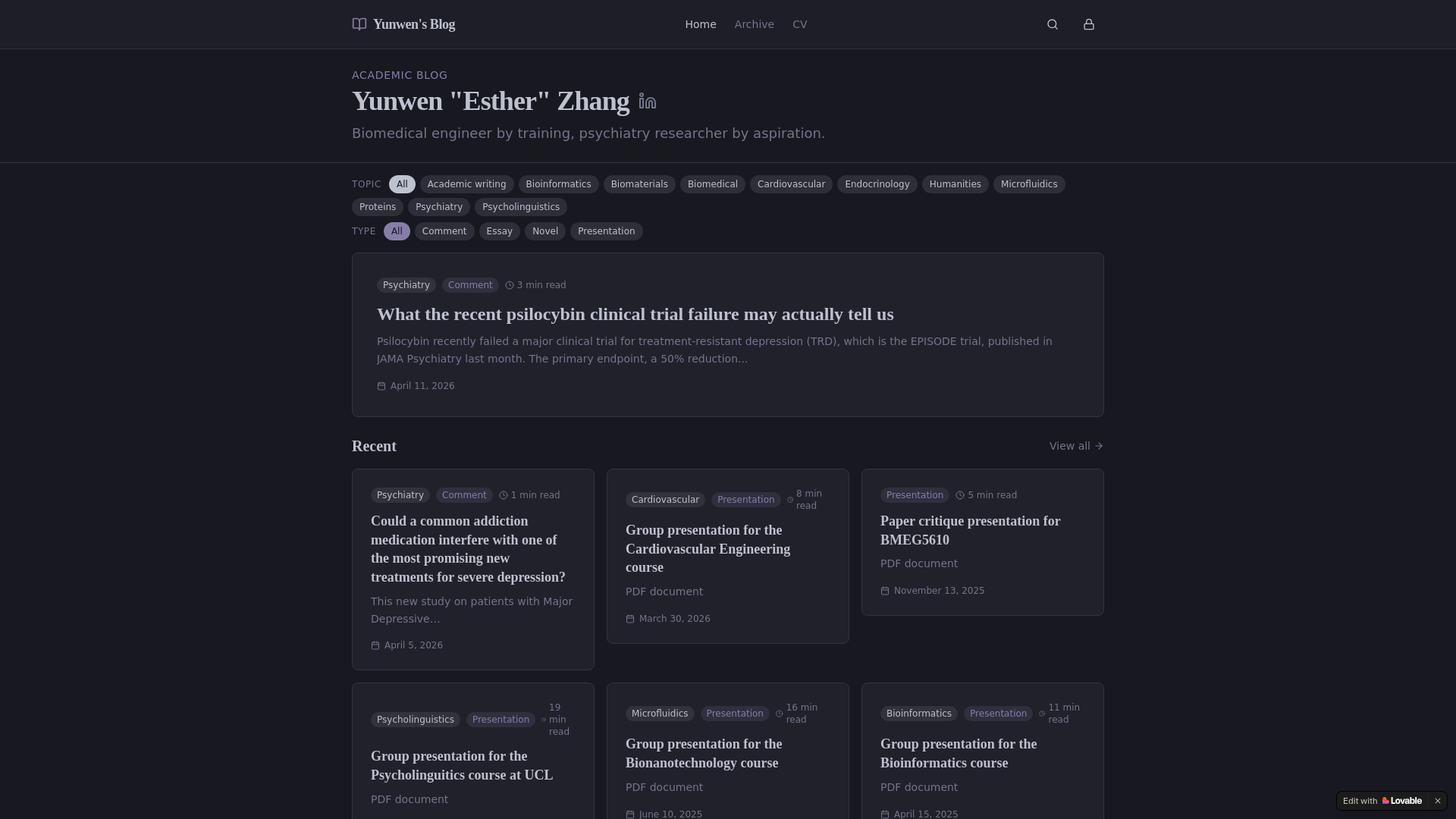 website screenshot of https://esther-zhang.com