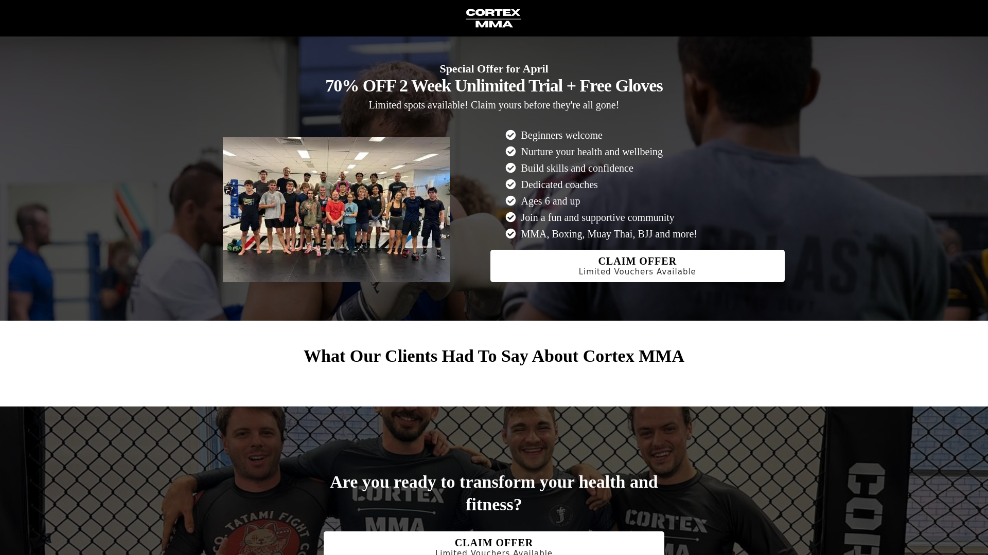 website screenshot of https://cortexmmaoffer.com/