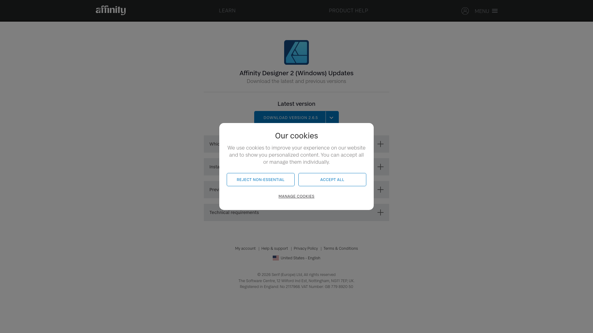 website screenshot of https://store.serif.com/en-us/update/windows/designer/2/