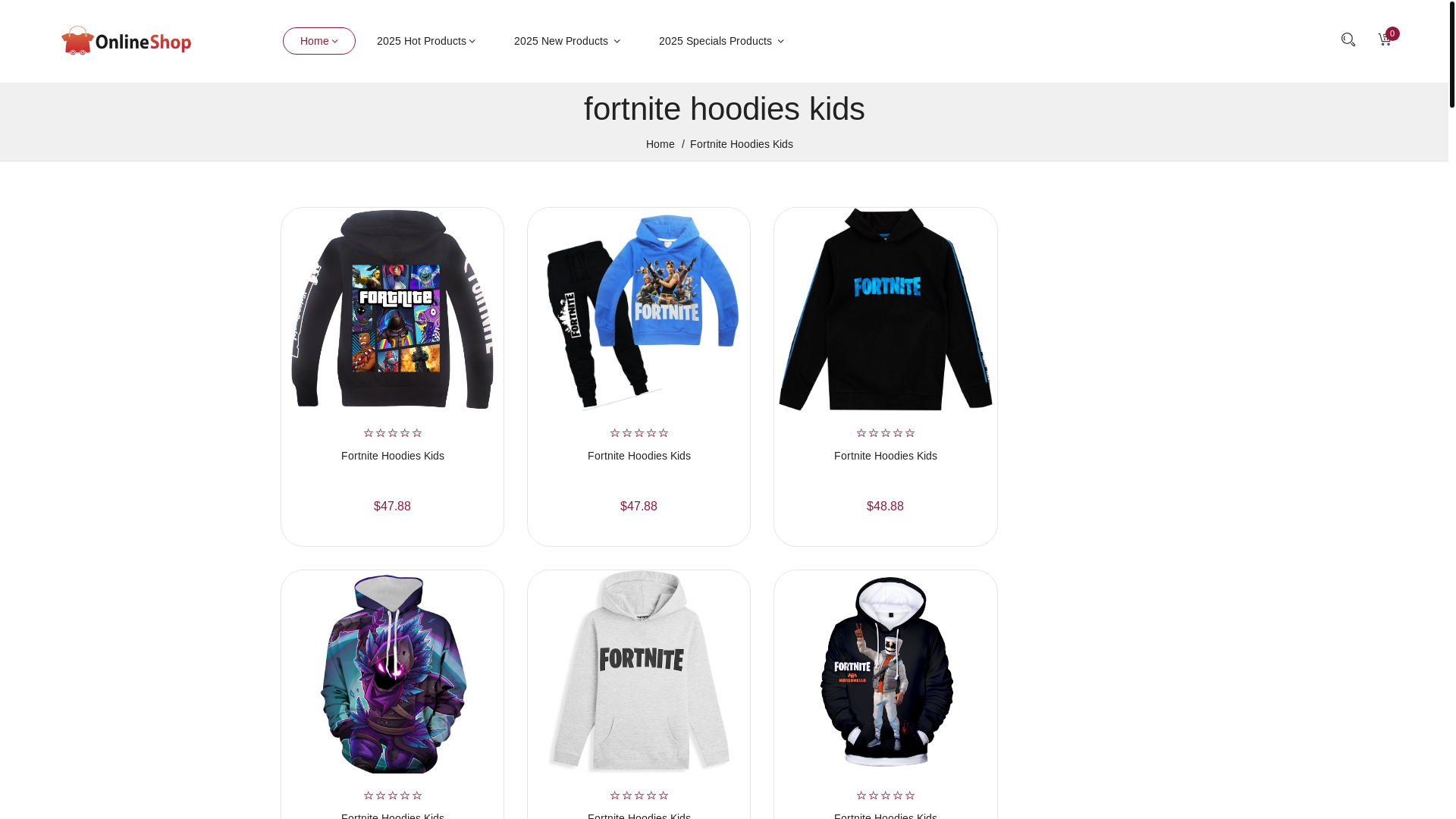 website screenshot of https://shop4.2025.ip-ddns.com/products.aspx?cname=fortnite+hoodies+kids&cid=17&url=