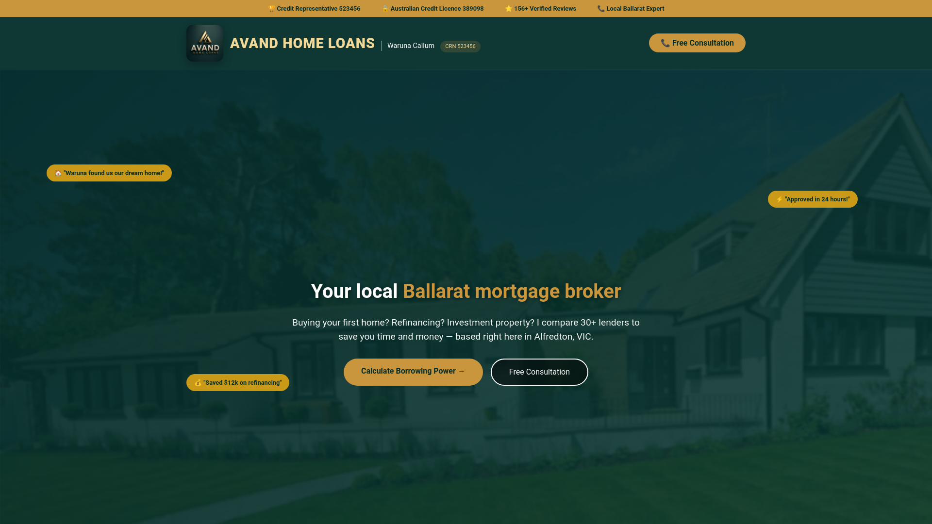 website screenshot of https://avandhomeloans.com.au/