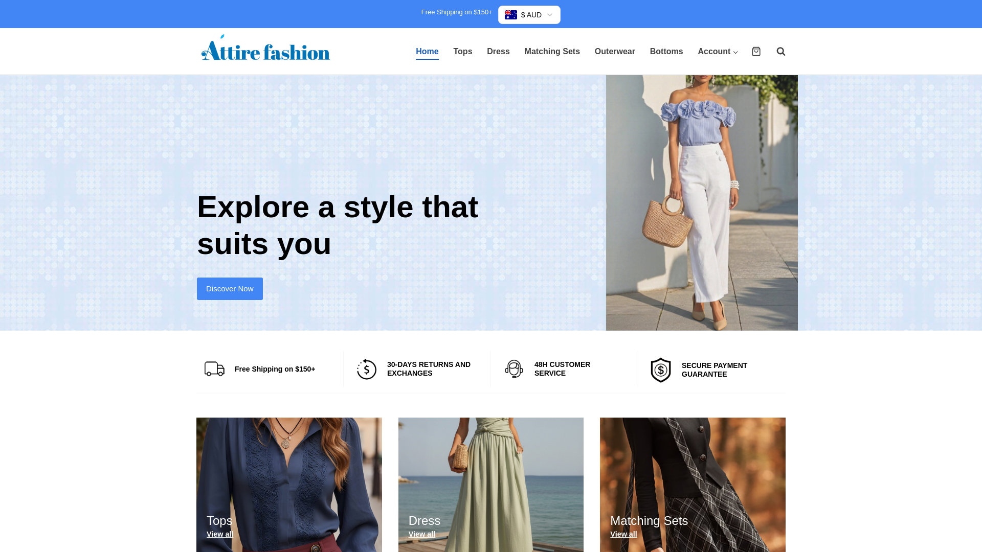 website screenshot of https://attireisfashion.com/