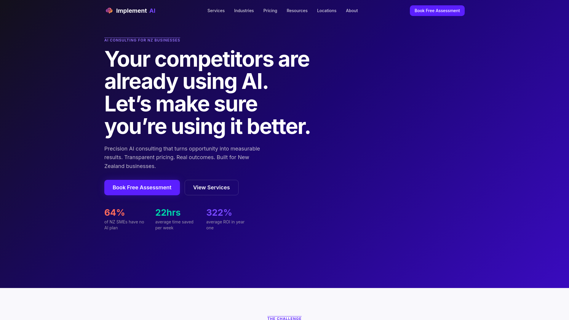 website screenshot of https://implementai.co.nz/