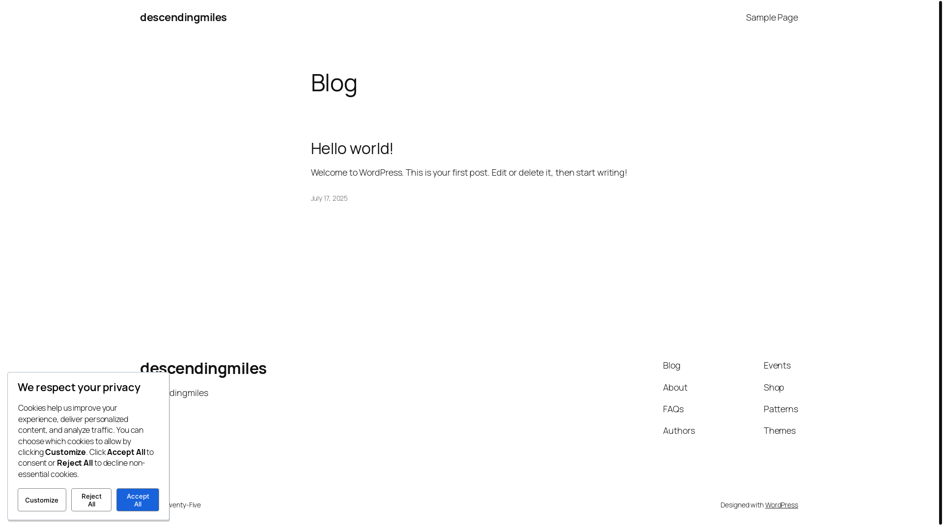 website screenshot of https://descendingmiles.com/