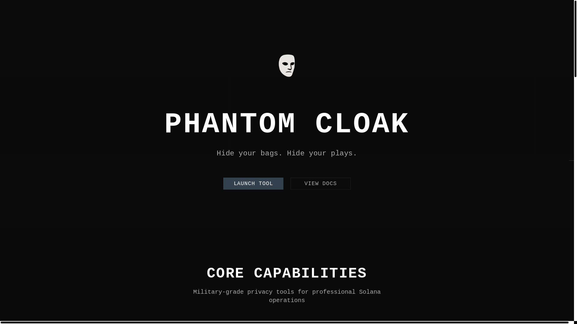 website screenshot of https://phantomcloak.xyz/