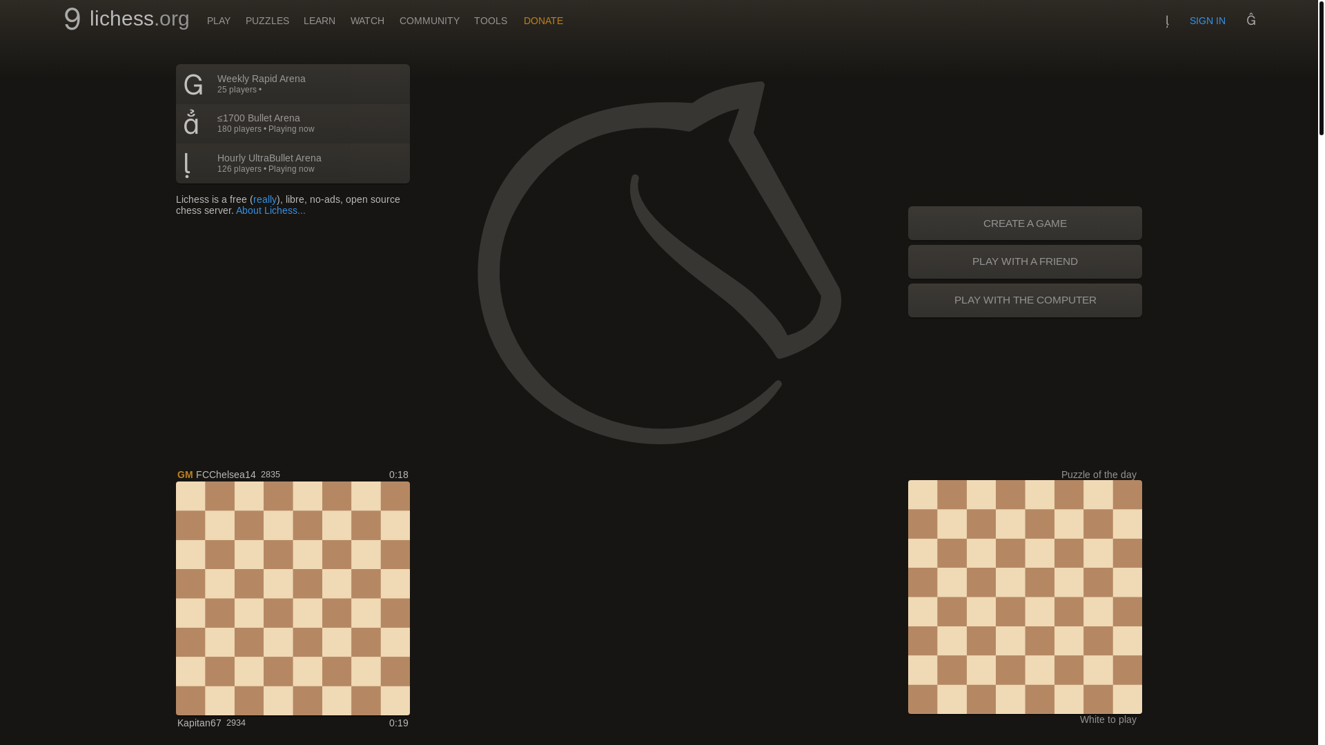 website screenshot of https://www.lichess.org/
