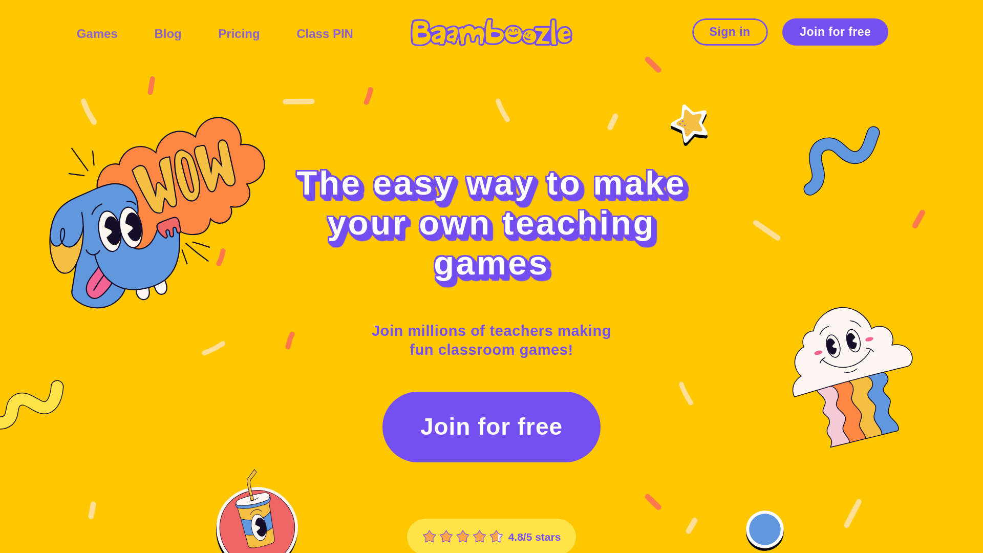 website screenshot of https://baamboozle.com/