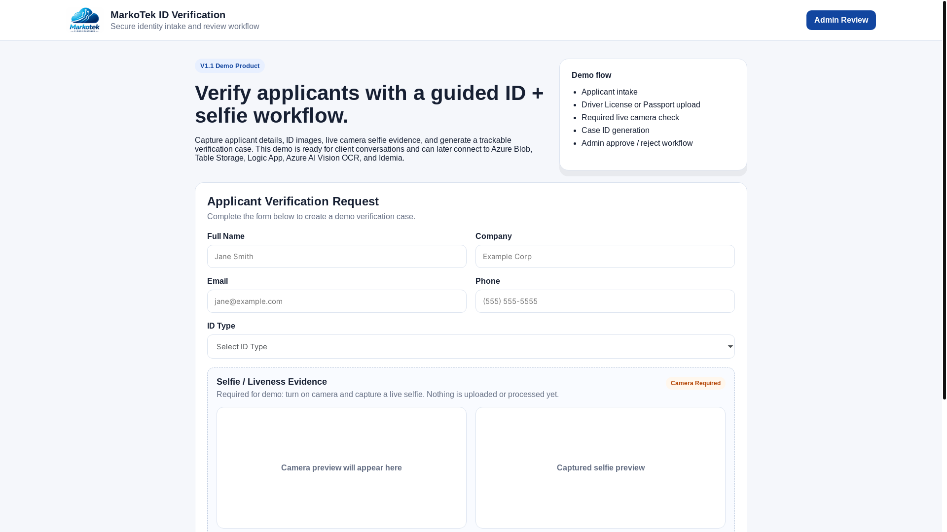 website screenshot of https://demoappmarkotekcloudsolutions.com/