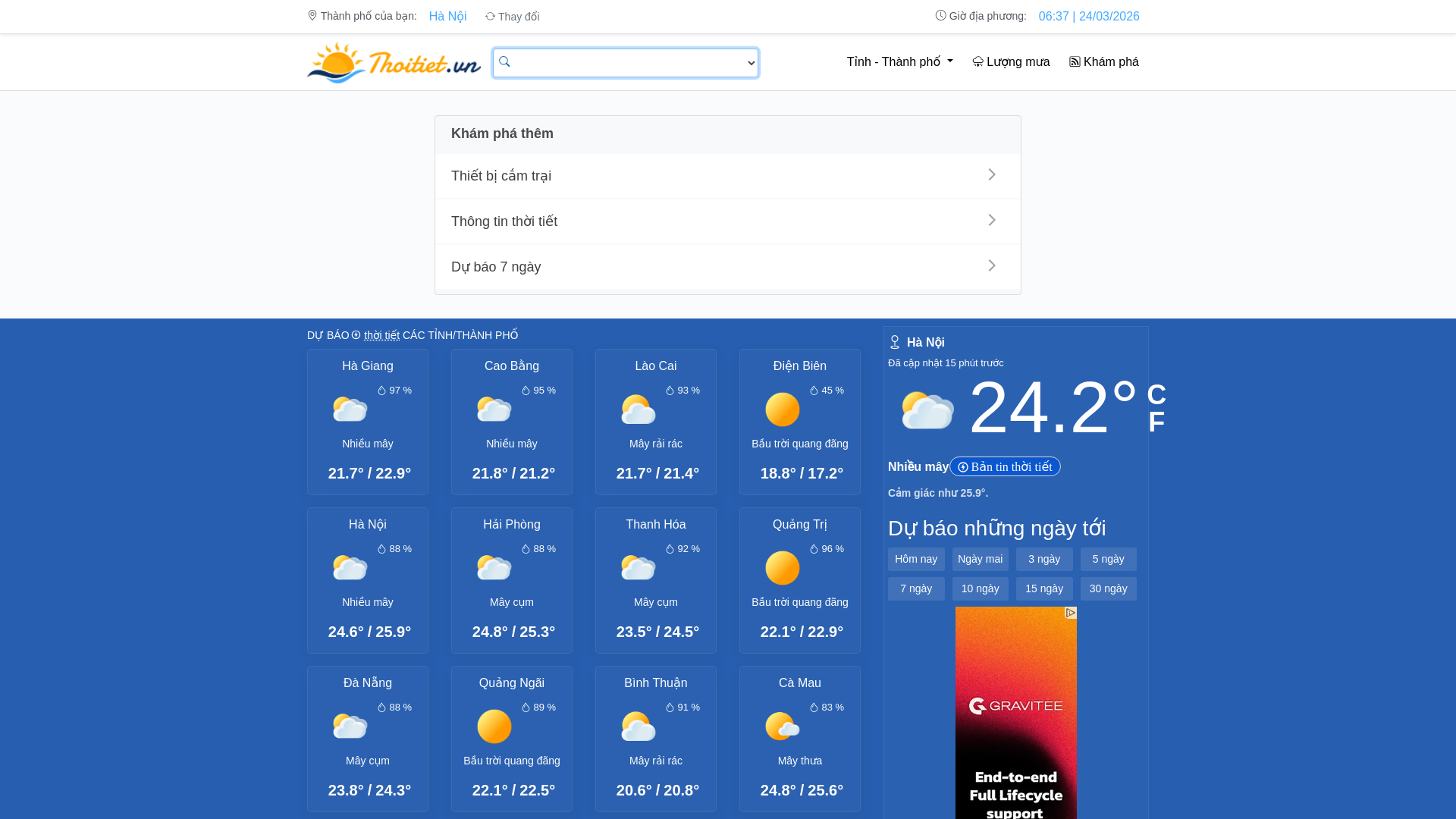 website screenshot of https://thoitiet.vn