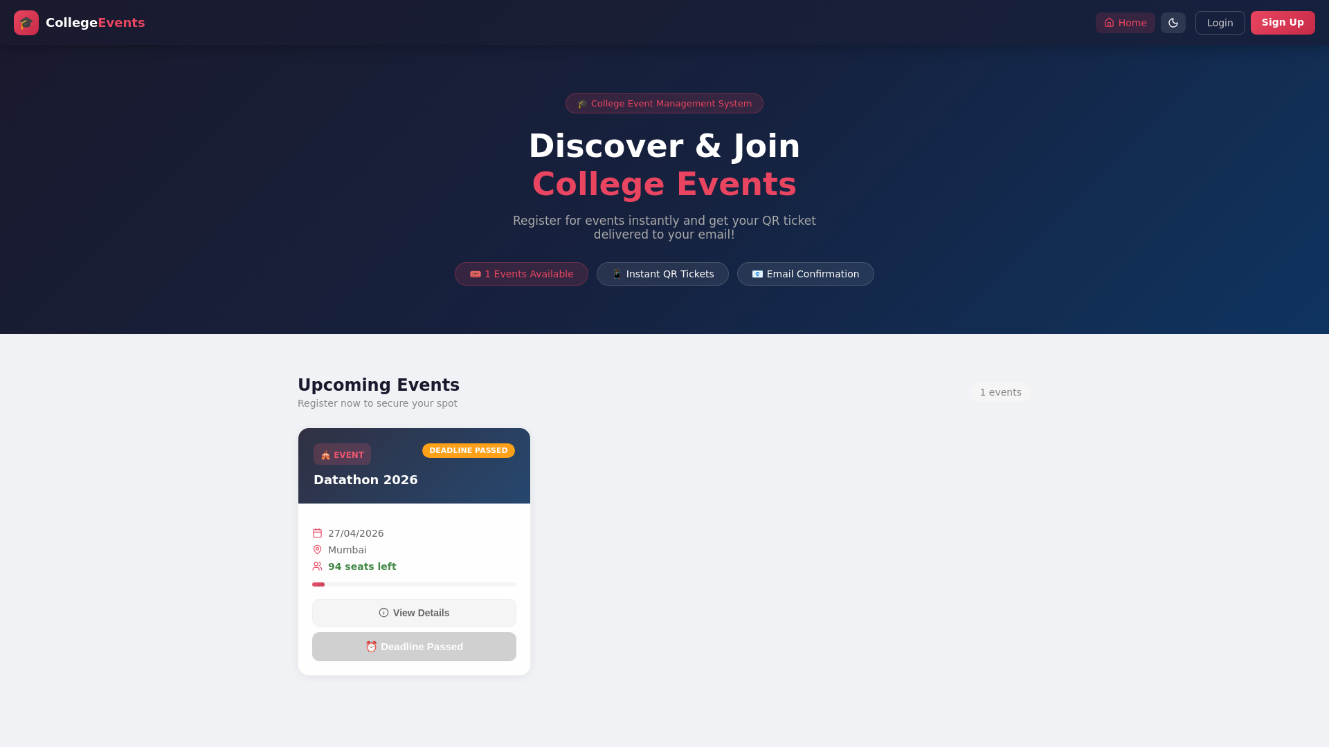 website screenshot of https://collegeevent.tech/