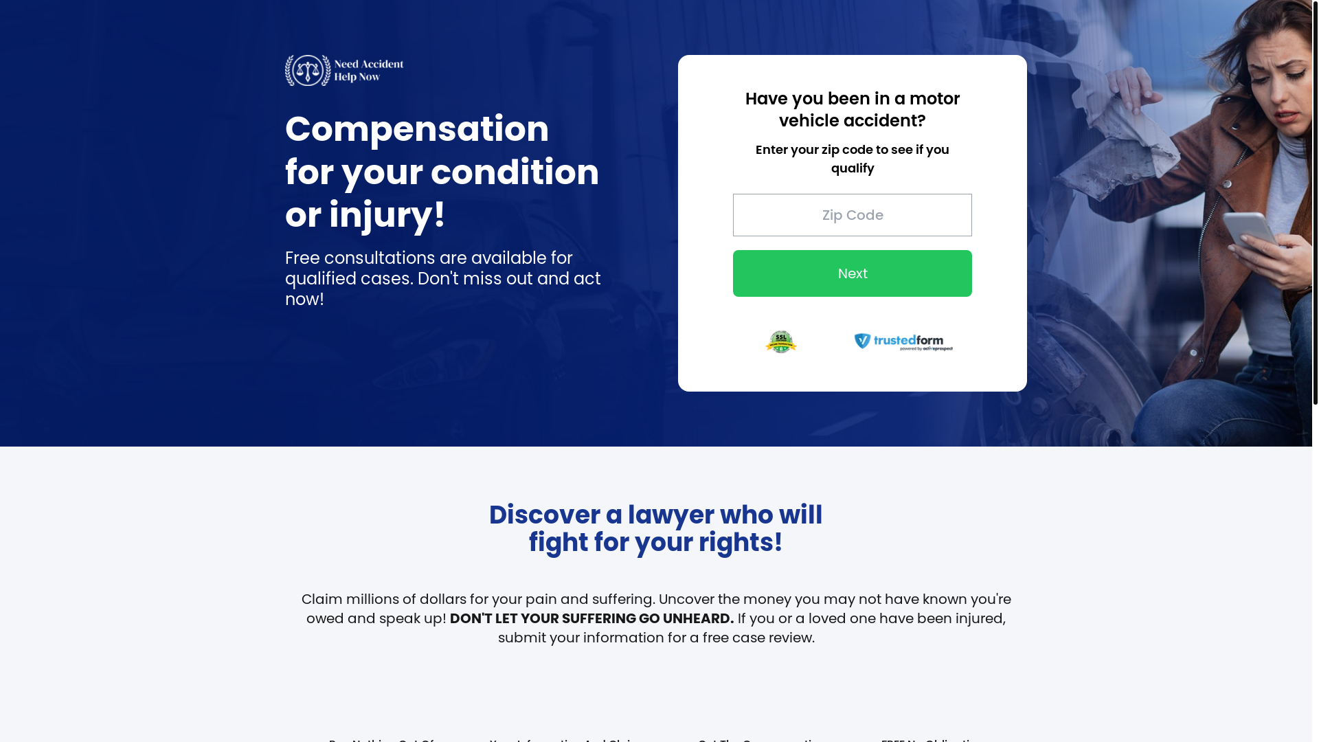 website screenshot of https://needaccidenthelpnow.com/